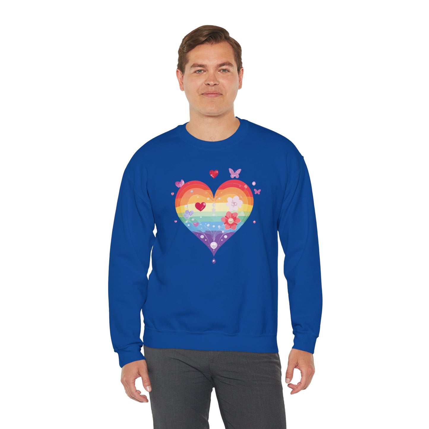 Rainbow Heart Floral Sweatshirt Unisex Valentines Day Graphic Love Sweatshirt Gift Idea