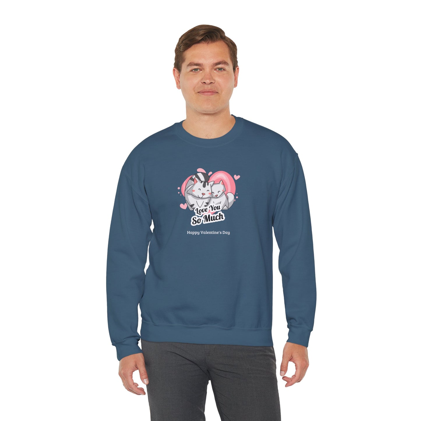 Cat Heart Sweatshirt Valentines Day Unisex 50 50 Cotton Poly Crewneck Gildan 18000