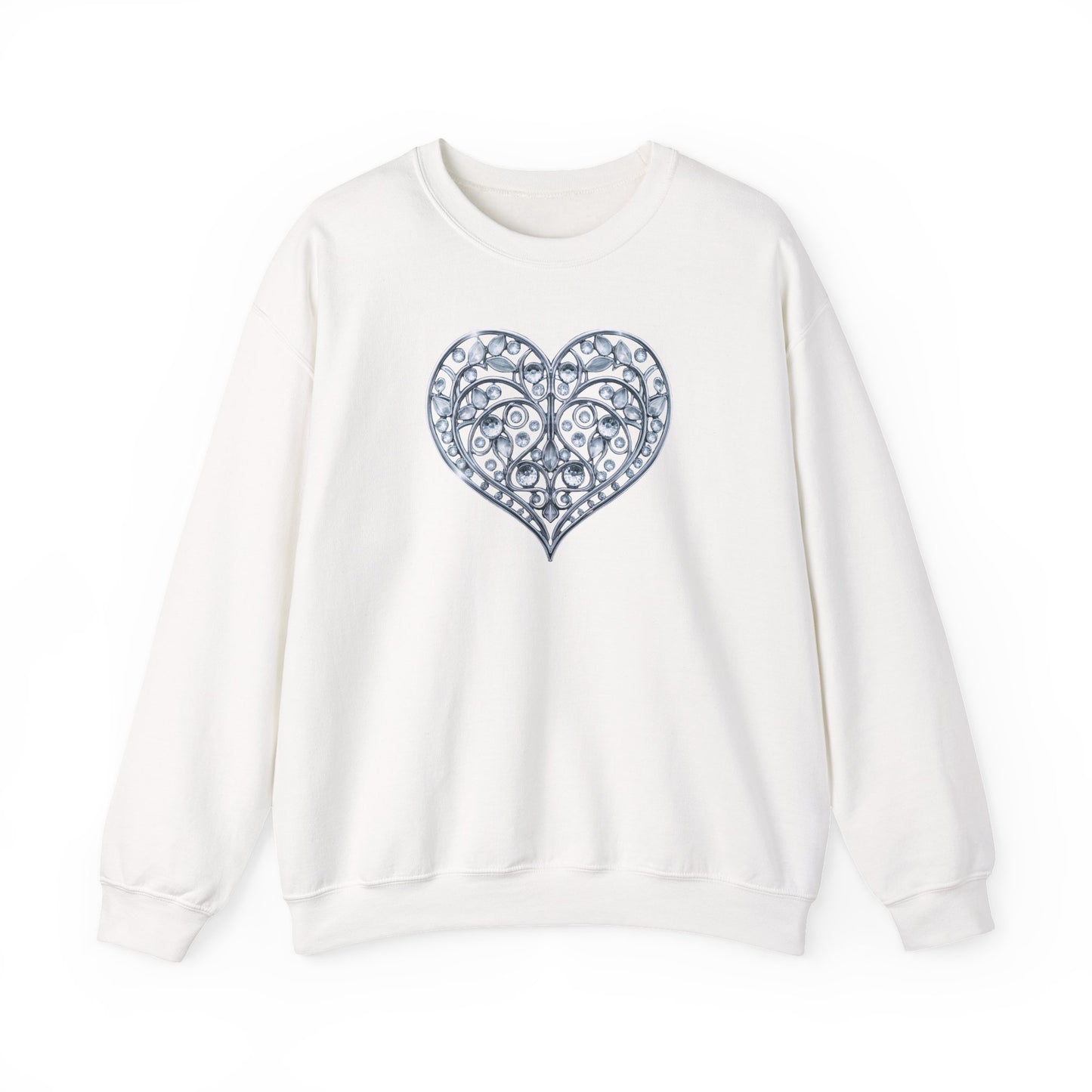 Big Crystal Heart Sweatshirt Unisex Fifty Fifty Cotton Poly Crewneck Valentines Day Sweatshirt