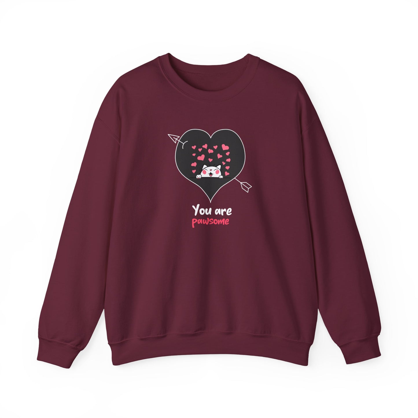 Cat Heart Sweatshirt Valentines Day Fifty Fifty Cotton Poly Unisex Crewneck Gift Idea