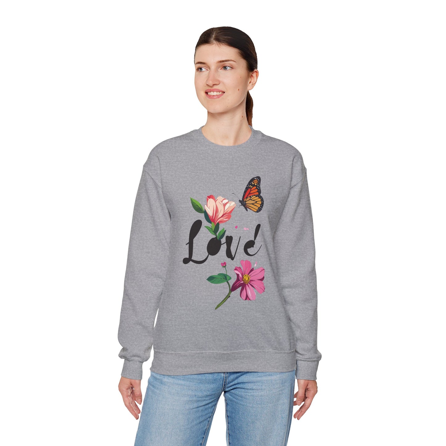 Floral Love Sweatshirt, Floral Butterfly Sweatshirt, Love Sweatshirt, Valentine's Day Sweatshirt, Floral Sweatshirt 120