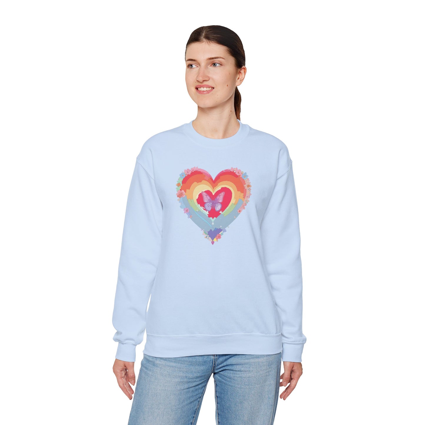 Rainbow Heart Floral Sweatshirt For Valentines Day Unisex Heavy Blend Crewneck Warm