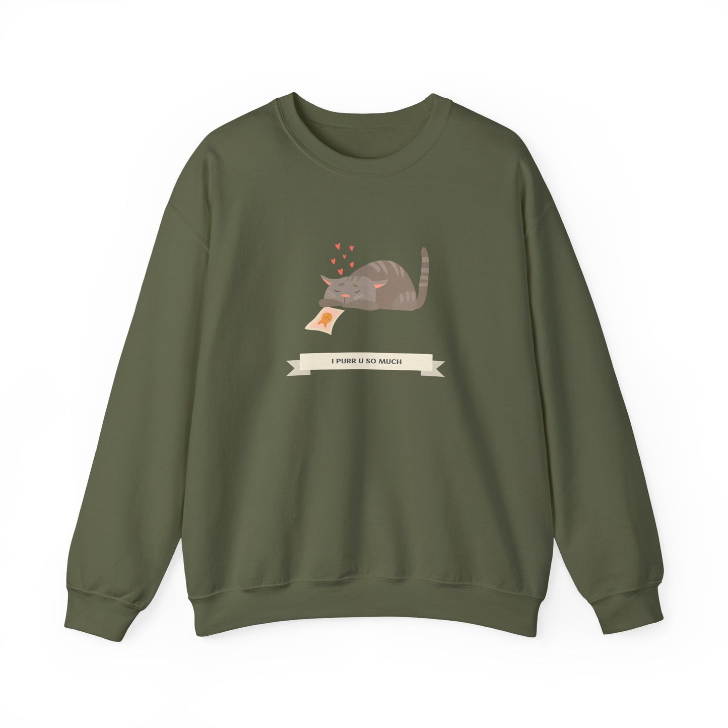 Cat Heart Sweatshirt Unisex 50/50 Cotton Poly Valentine Day Crewneck Gildan 18000