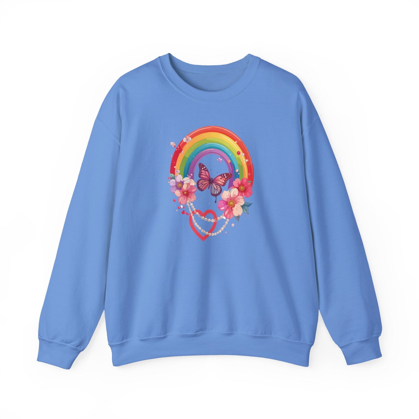 Rainbow Heart Floral Sweatshirt Unisex Valentines Day Love Gift Gildan 18000 Sweatshirt