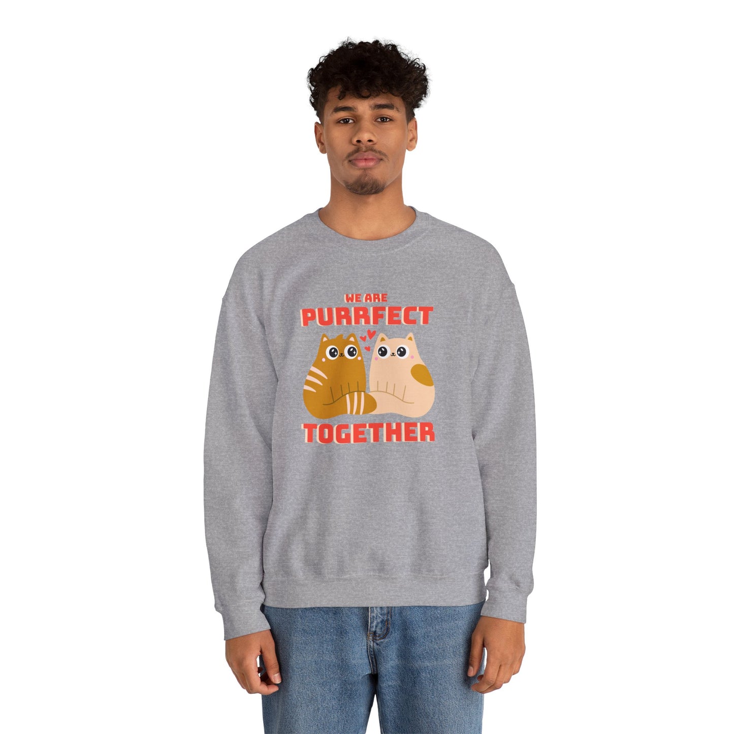 Cat Heart Sweatshirt Unisex 50/50 Cotton-Poly Blend Valentine Gift For Cat Lovers