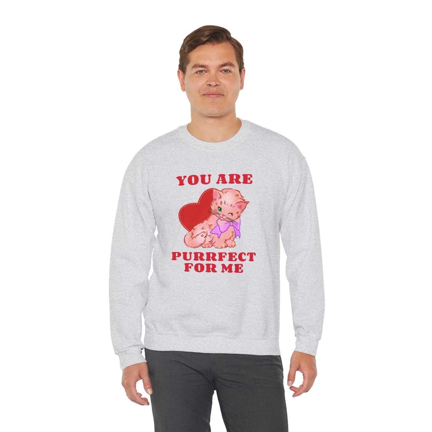 Cat Heart Sweatshirt Unisex Valentines Day Fifty Fifty Cotton Poly Blend Crewneck
