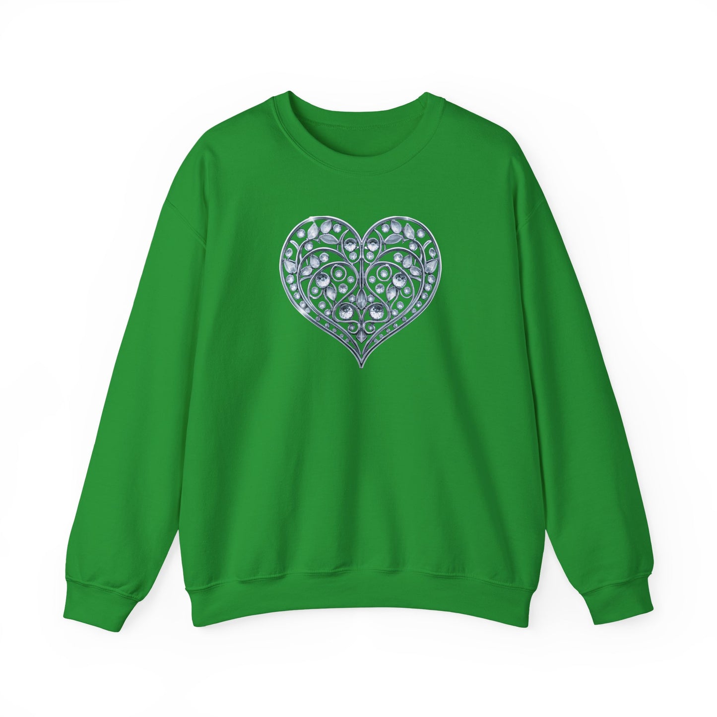 Big Crystal Heart Sweatshirt Unisex Fifty Fifty Cotton Poly Crewneck Valentines Day Sweatshirt