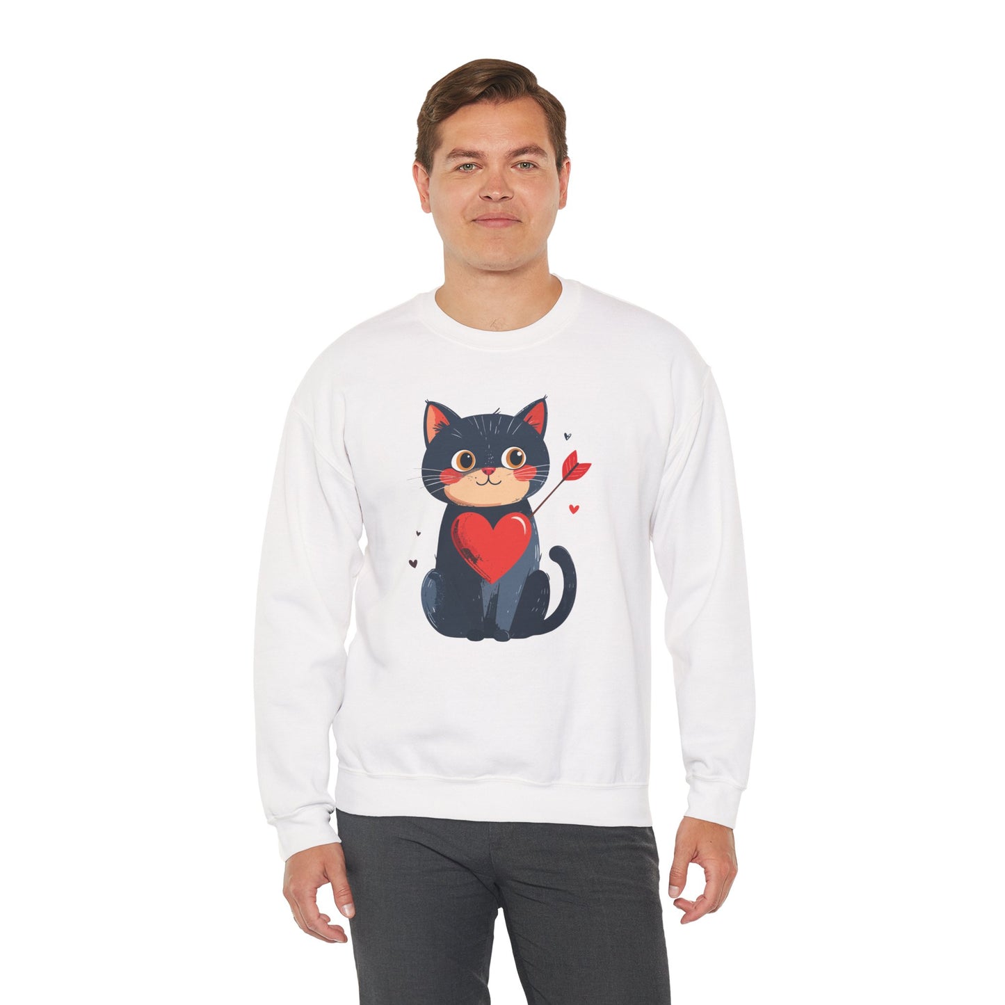 Cat Heart Sweatshirt Unisex Valentines Day Fifty Fifty Cotton Poly 8 Oz Heavy Blend