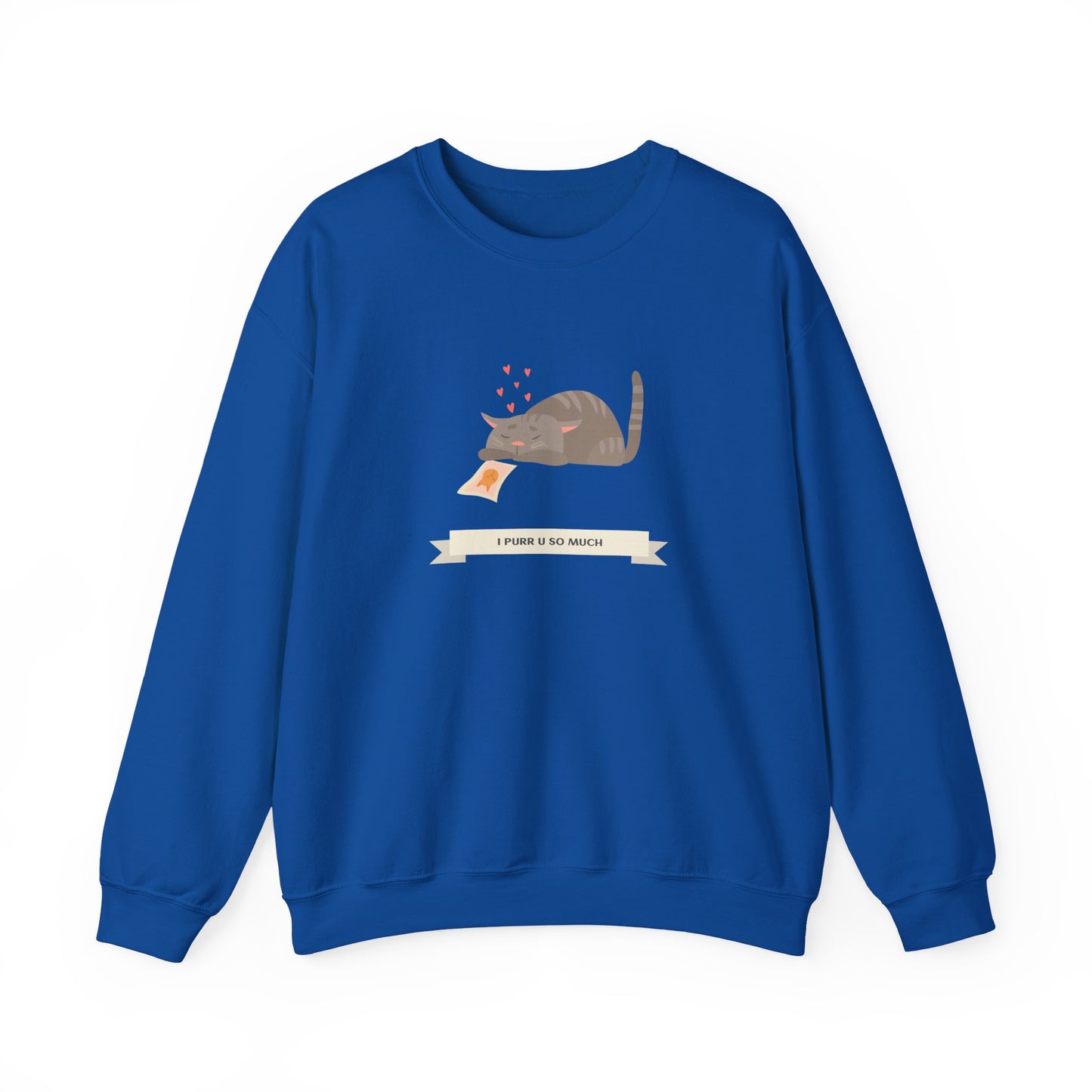 Cat Heart Sweatshirt Unisex 50/50 Cotton Poly Valentine Day Crewneck Gildan 18000