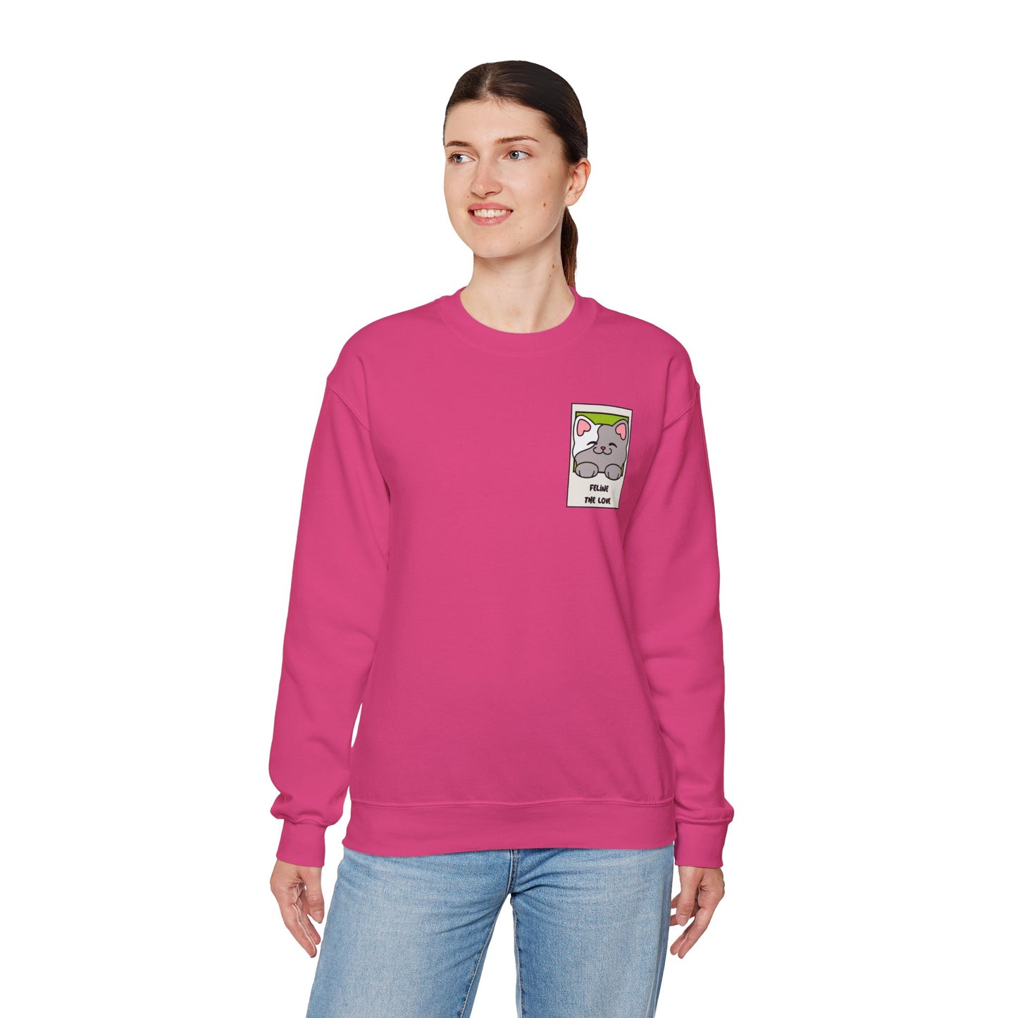 Pocket Cat Sweatshirt Unisex Cat Heart Sweatshirt Valentines Day Gift 50 Percent Cotton Poly Blend