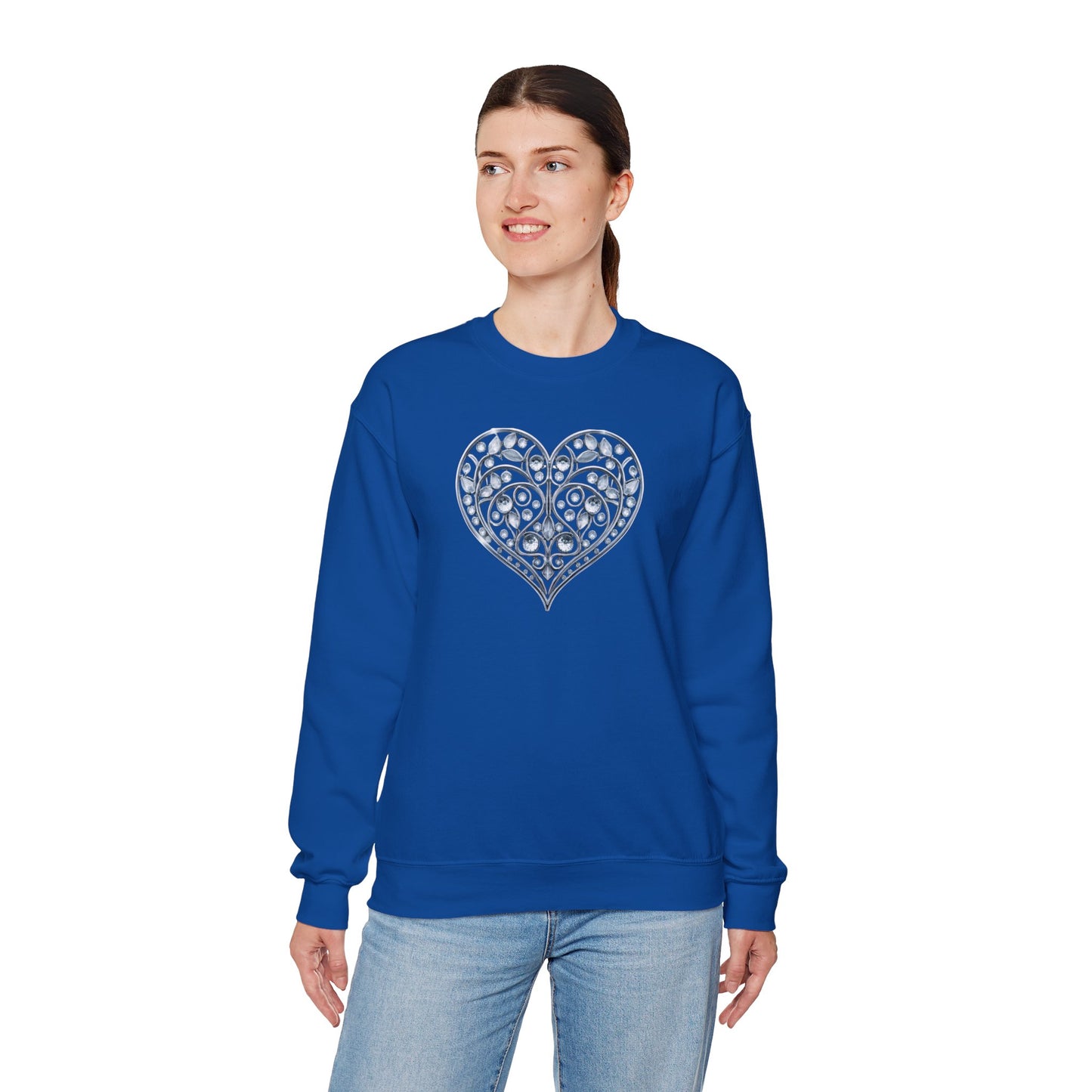 Big Crystal Heart Sweatshirt Unisex Fifty Fifty Cotton Poly Crewneck Valentines Day Sweatshirt
