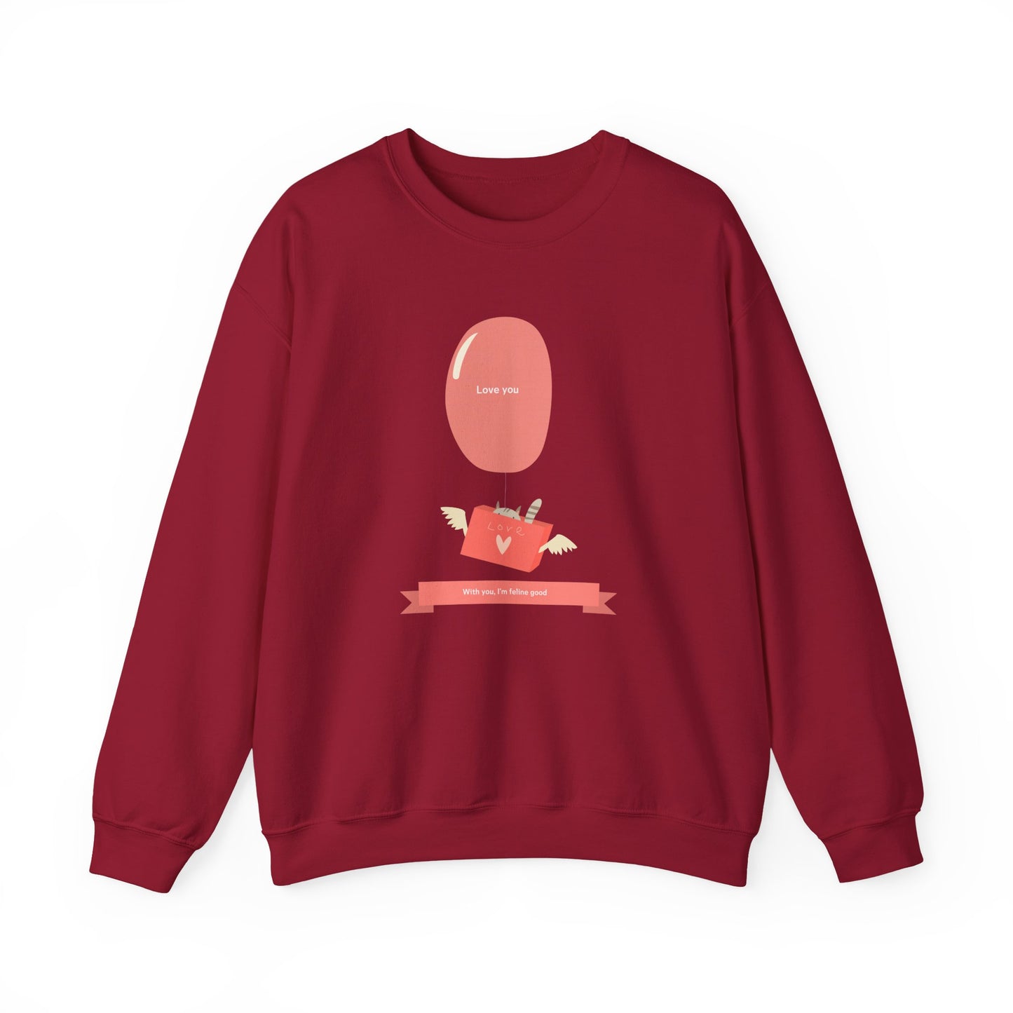 Cat Love Balloon Sweatshirt Unisex Fifty Fifty Cotton Poly Valentine Heavy Blend Crewneck Sweatshirt