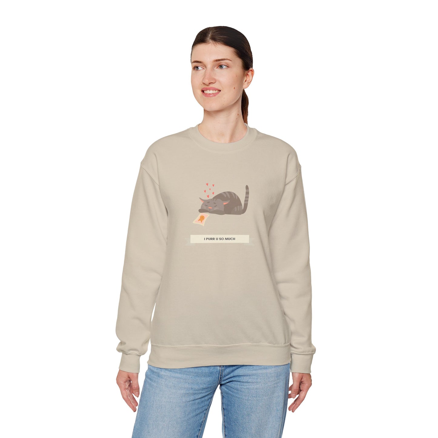 Cat Heart Sweatshirt Unisex 50/50 Cotton Poly Valentine Day Crewneck Gildan 18000