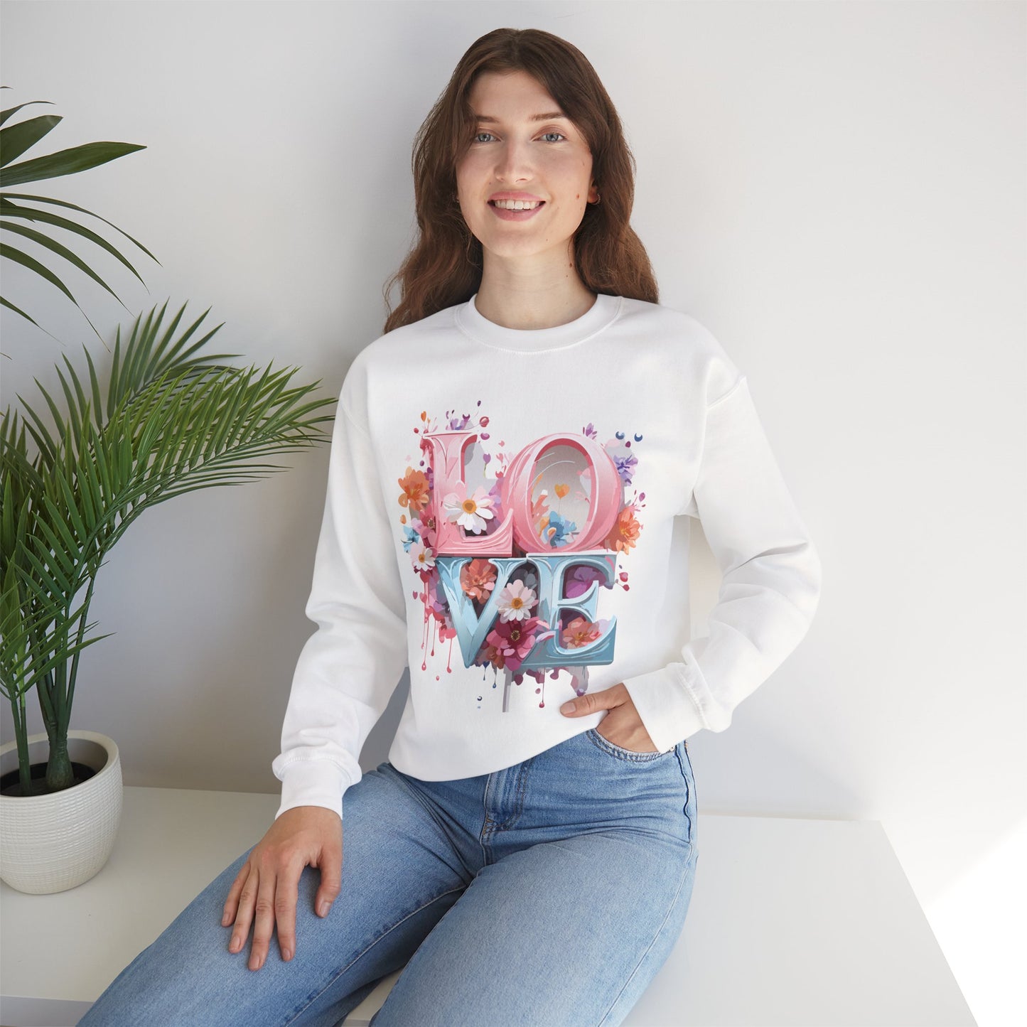 Floral Love Sweatshirt, Valentine's Day Sweatshirt, Love Flower Sweatshirt