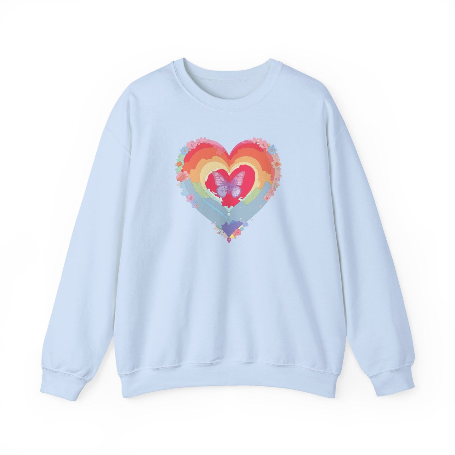 Rainbow Heart Floral Sweatshirt For Valentines Day Unisex Heavy Blend Crewneck Warm