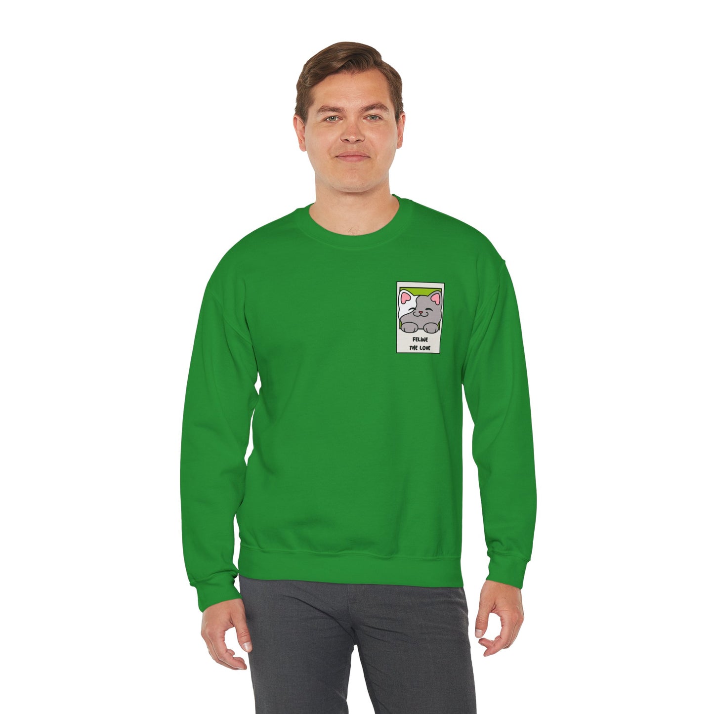 Pocket Cat Sweatshirt Unisex Cat Heart Sweatshirt Valentines Day Gift 50 Percent Cotton Poly Blend