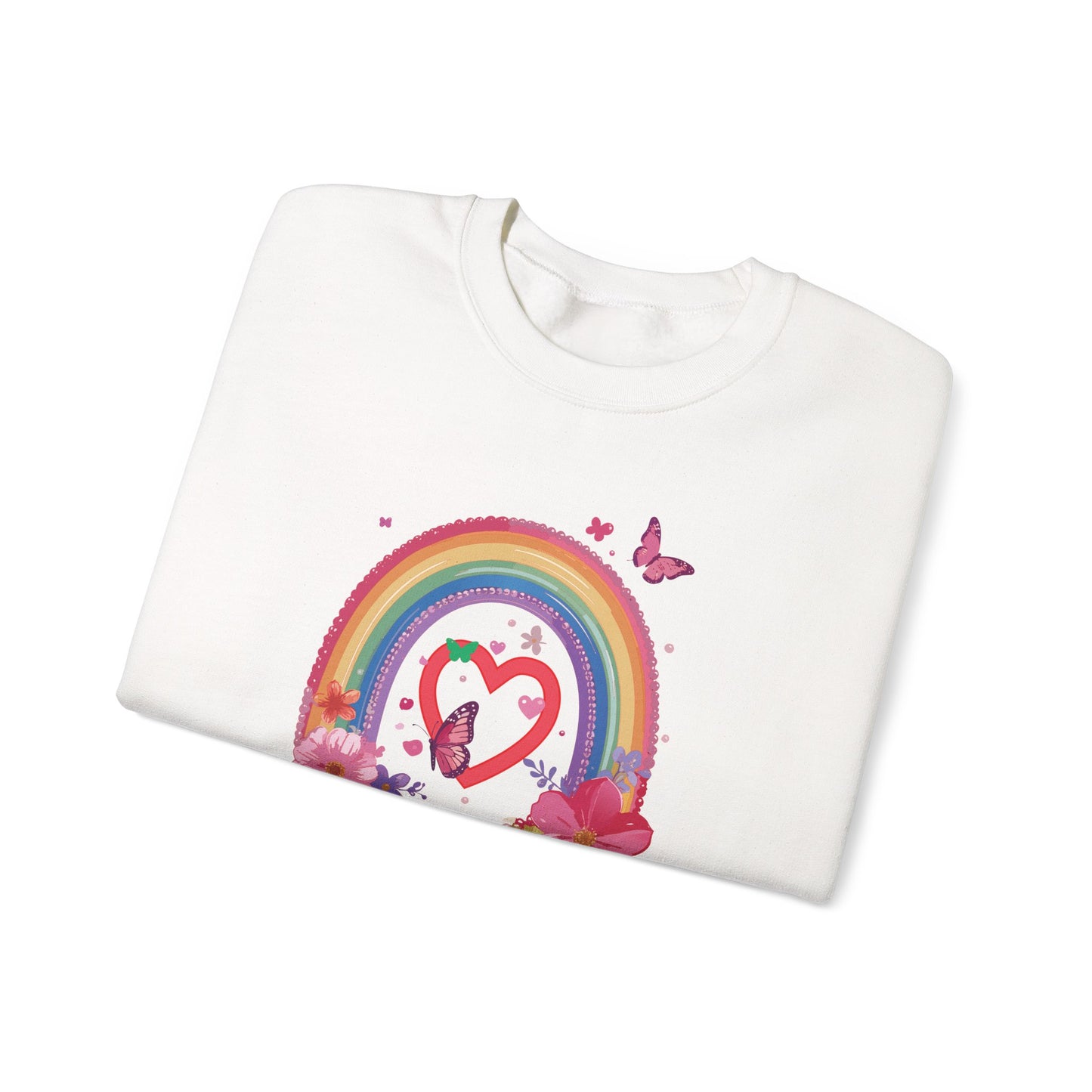 Rainbow Heart Floral Sweatshirt For Valentines Day Unisex Crewneck Gildan 18000 Premium