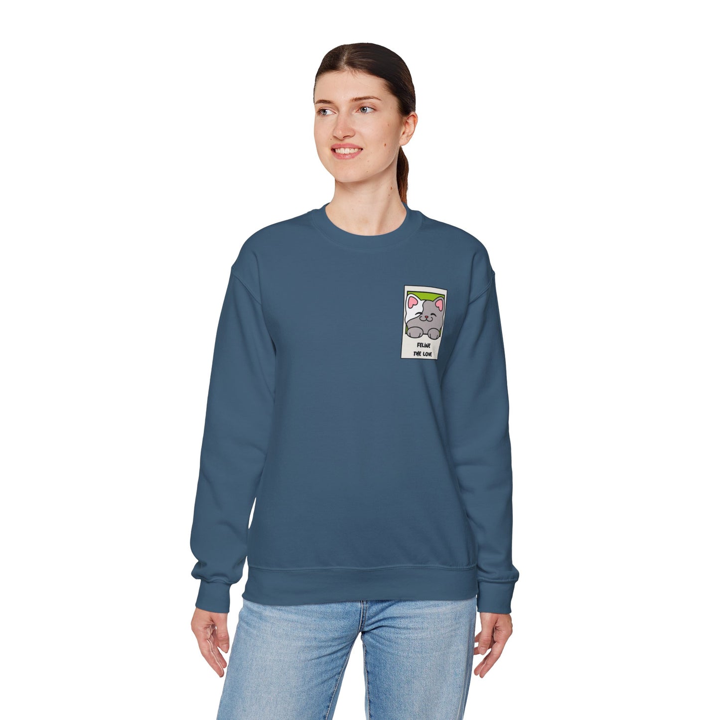 Pocket Cat Sweatshirt Unisex Cat Heart Sweatshirt Valentines Day Gift 50 Percent Cotton Poly Blend