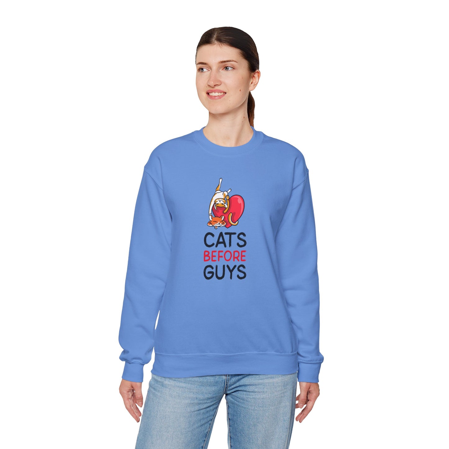 Cat Heart Sweatshirt Unisex Valentines Day 50 50 Cotton Poly Heavy Blend Crewneck Sweatshirt