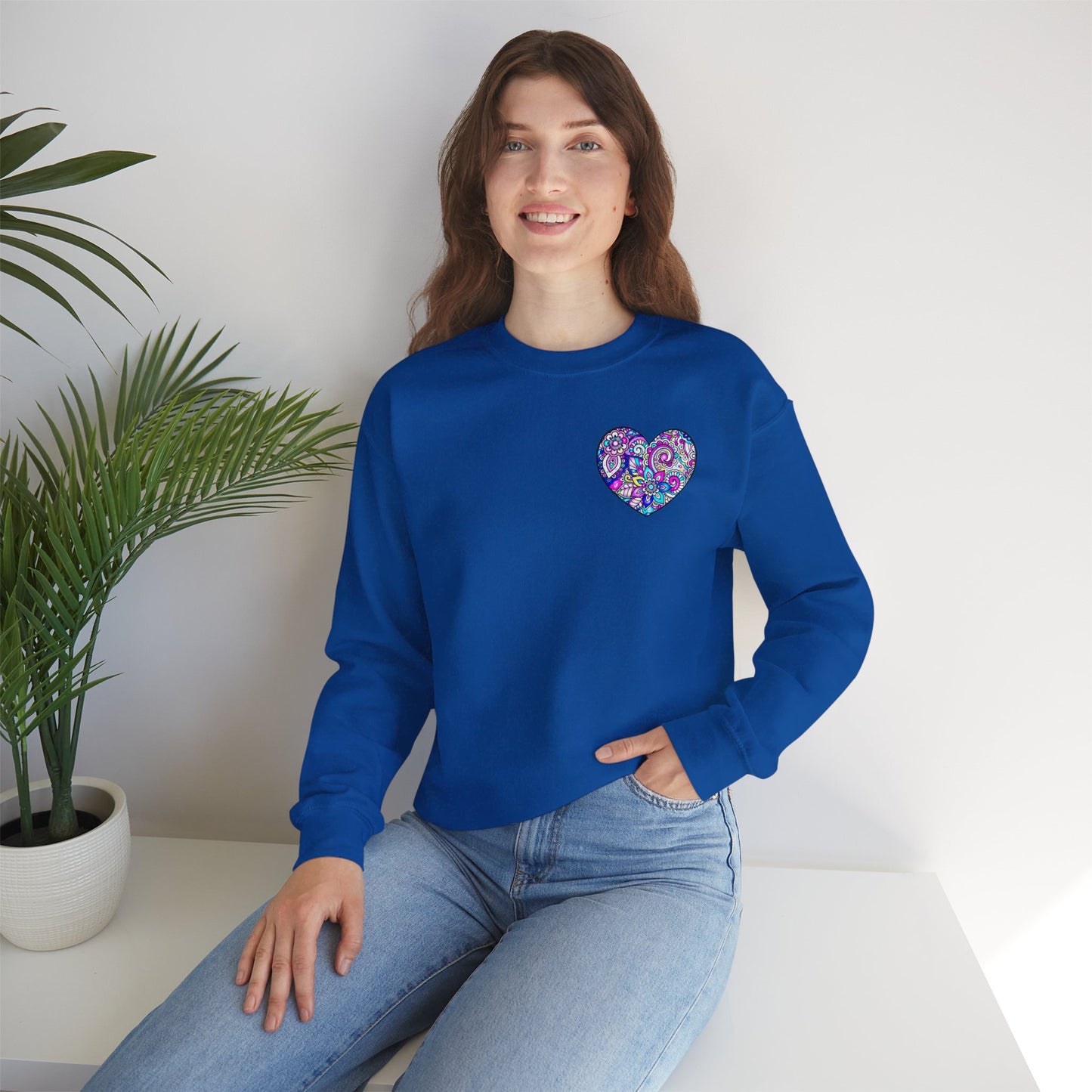 Floral Heart Sweatshirt Valentines Day Unisex Crewneck Gildan 18000 Heavy Blend Cotton Polyester