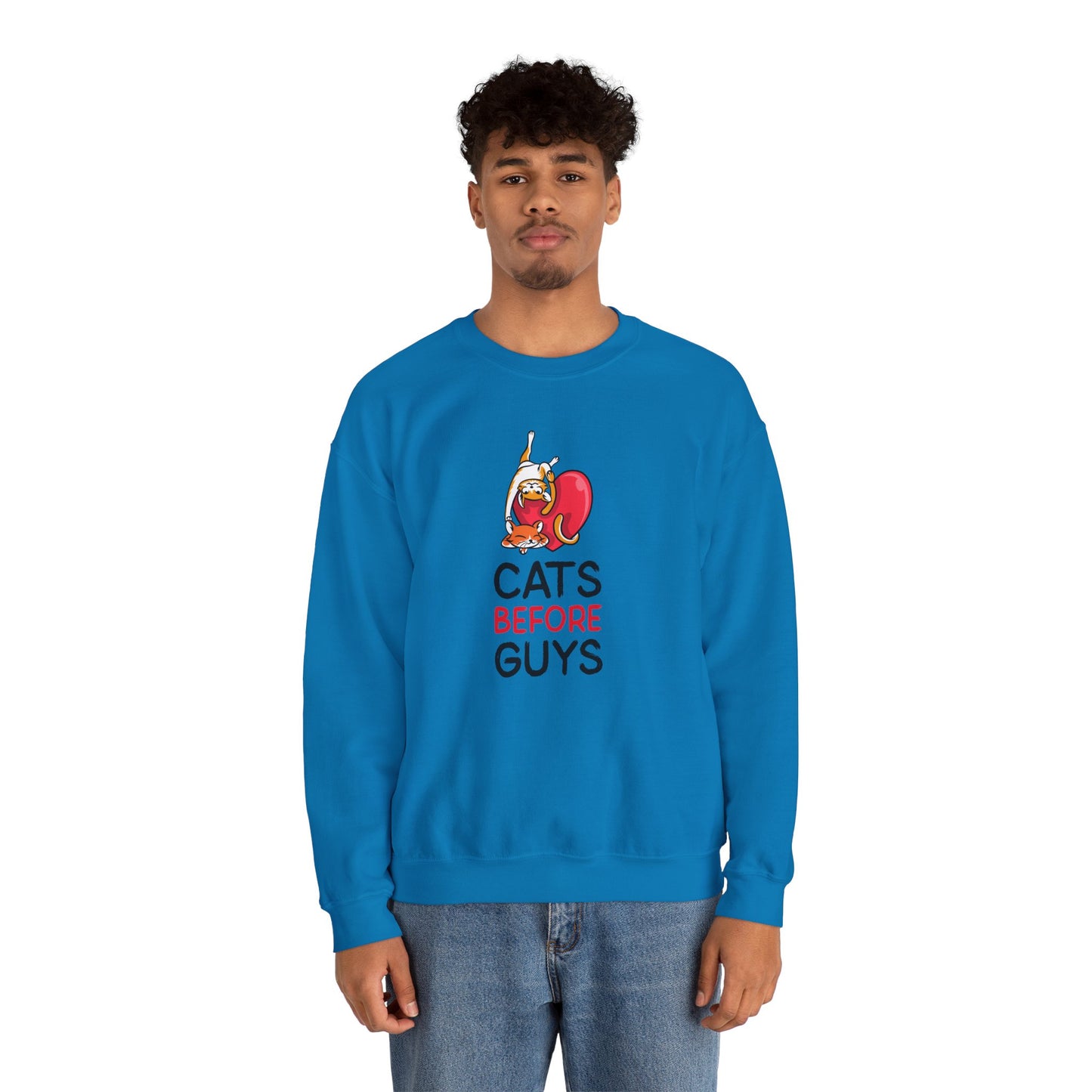 Cat Heart Sweatshirt Unisex Valentines Day 50 50 Cotton Poly Heavy Blend Crewneck Sweatshirt