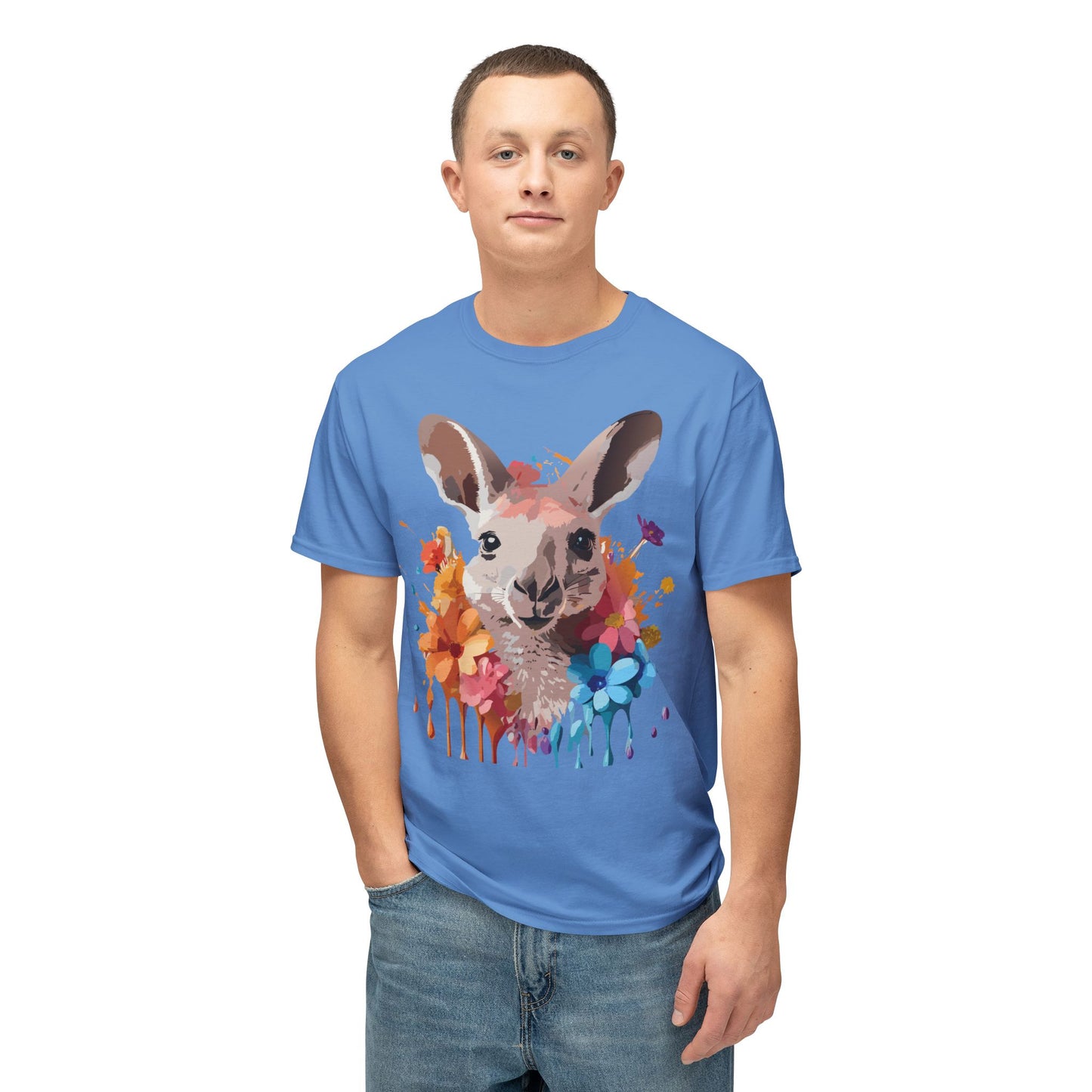 Kangaroo T-Shirt, Vintage Kangaroo Tee, Floral Tees, Kangaroo Art Design Shirt, Tee Shirt with Kangaroo 1