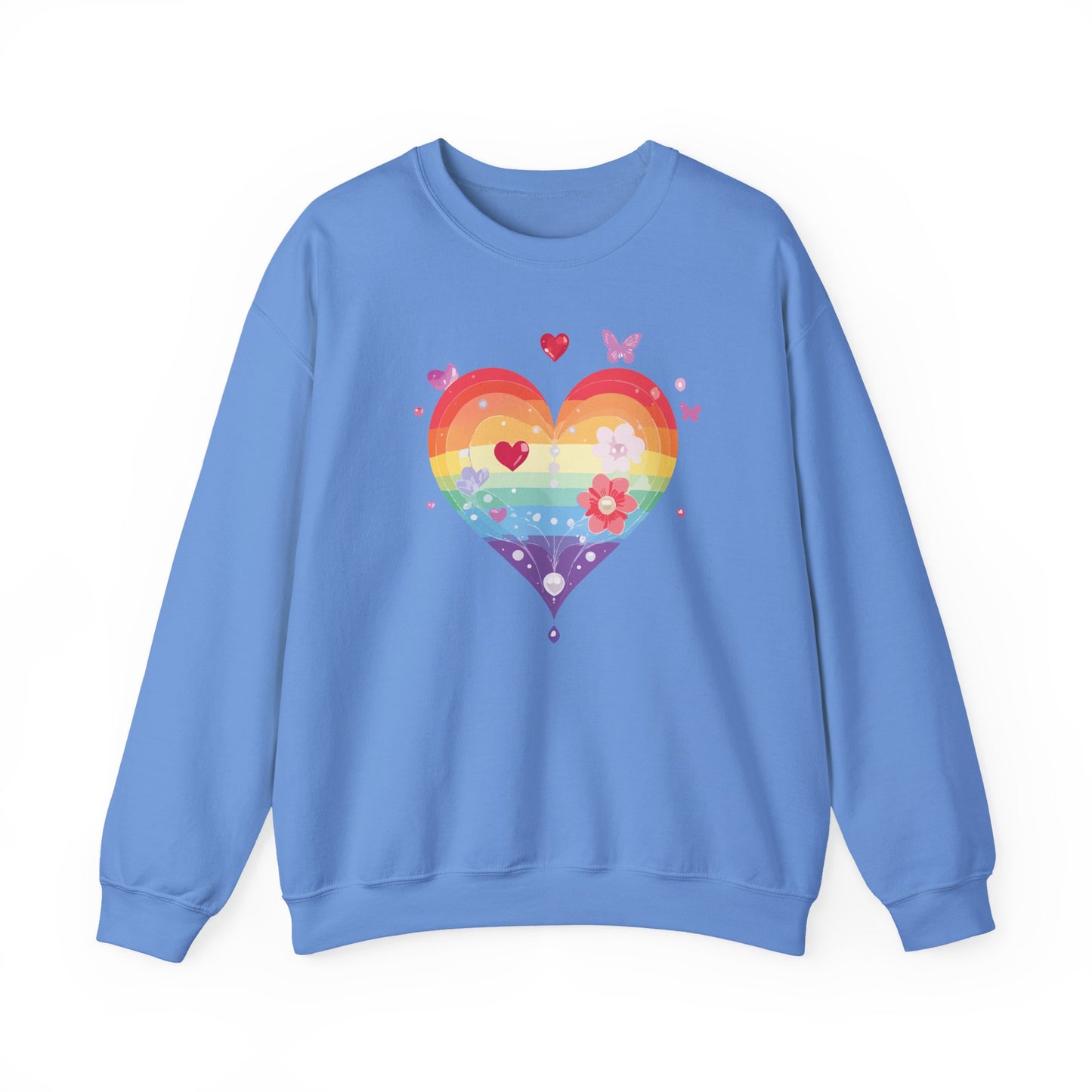 Rainbow Heart Floral Sweatshirt Unisex Valentines Day Graphic Love Sweatshirt Gift Idea
