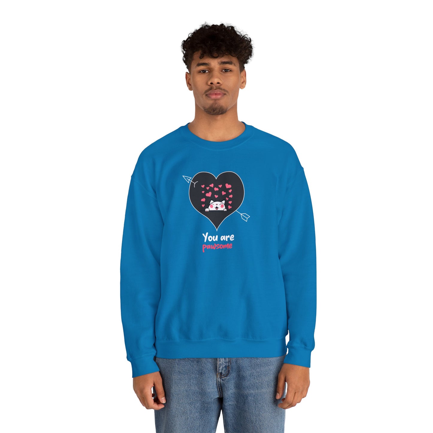 Cat Heart Sweatshirt Valentines Day Fifty Fifty Cotton Poly Unisex Crewneck Gift Idea