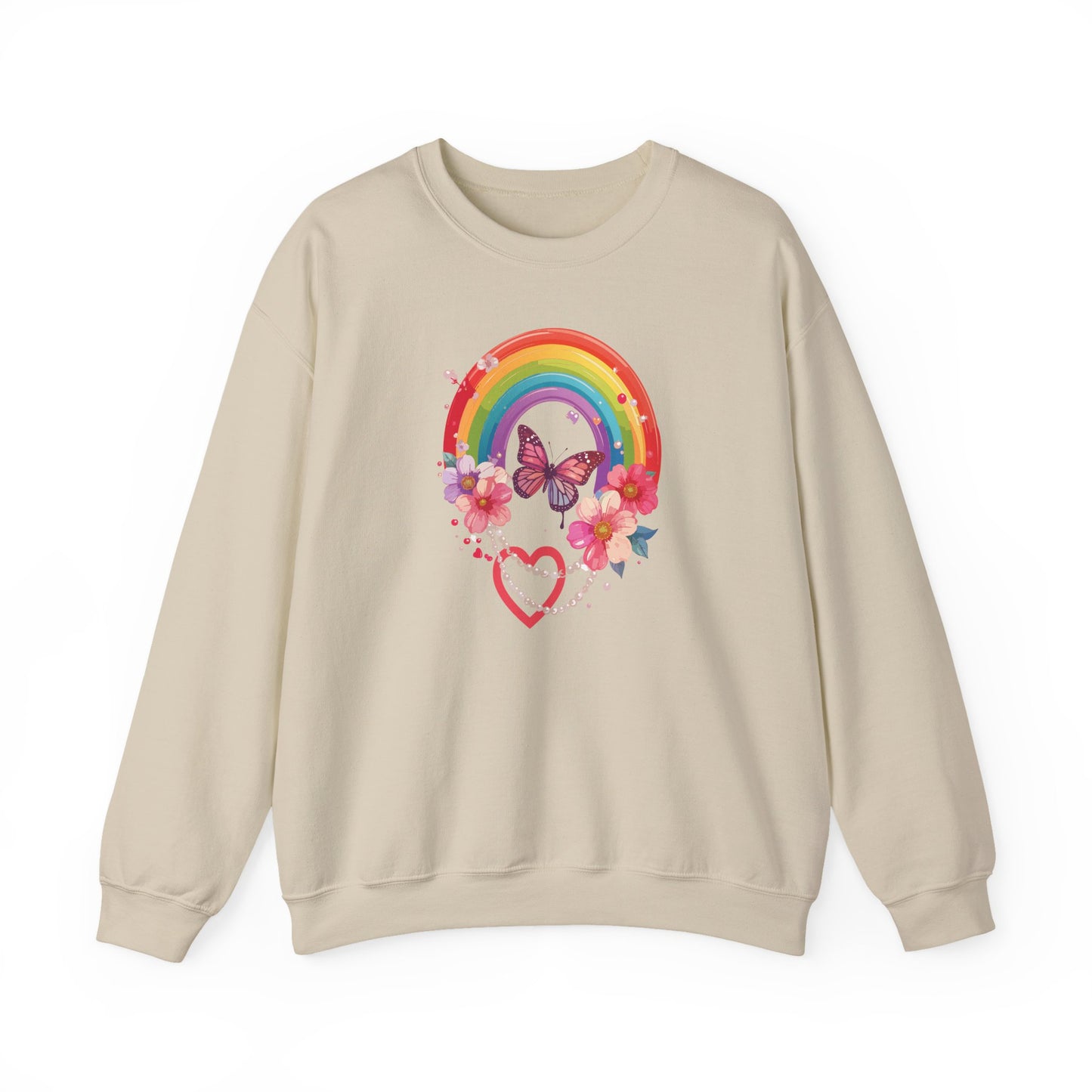 Rainbow Heart Floral Sweatshirt Unisex Valentines Day Love Gift Gildan 18000 Sweatshirt