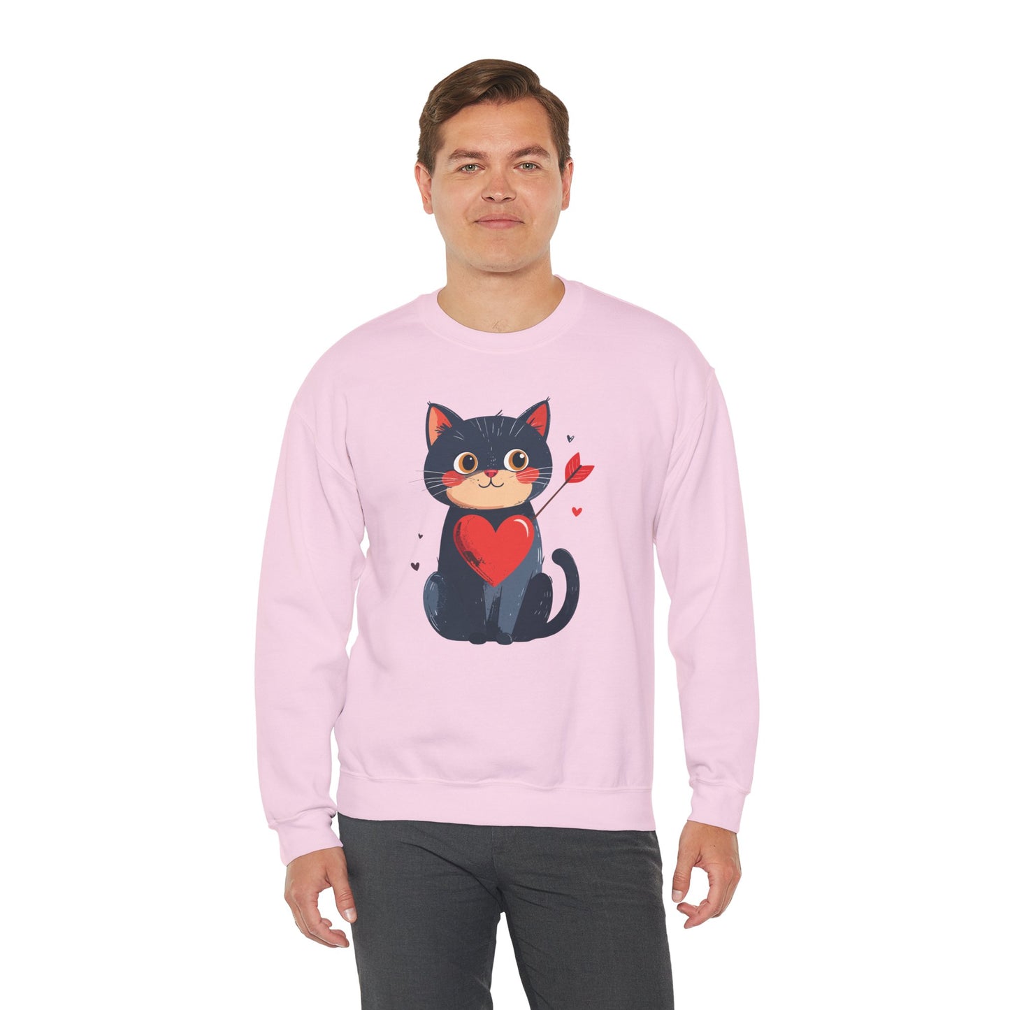 Cat Heart Sweatshirt Unisex Valentines Day Fifty Fifty Cotton Poly 8 Oz Heavy Blend