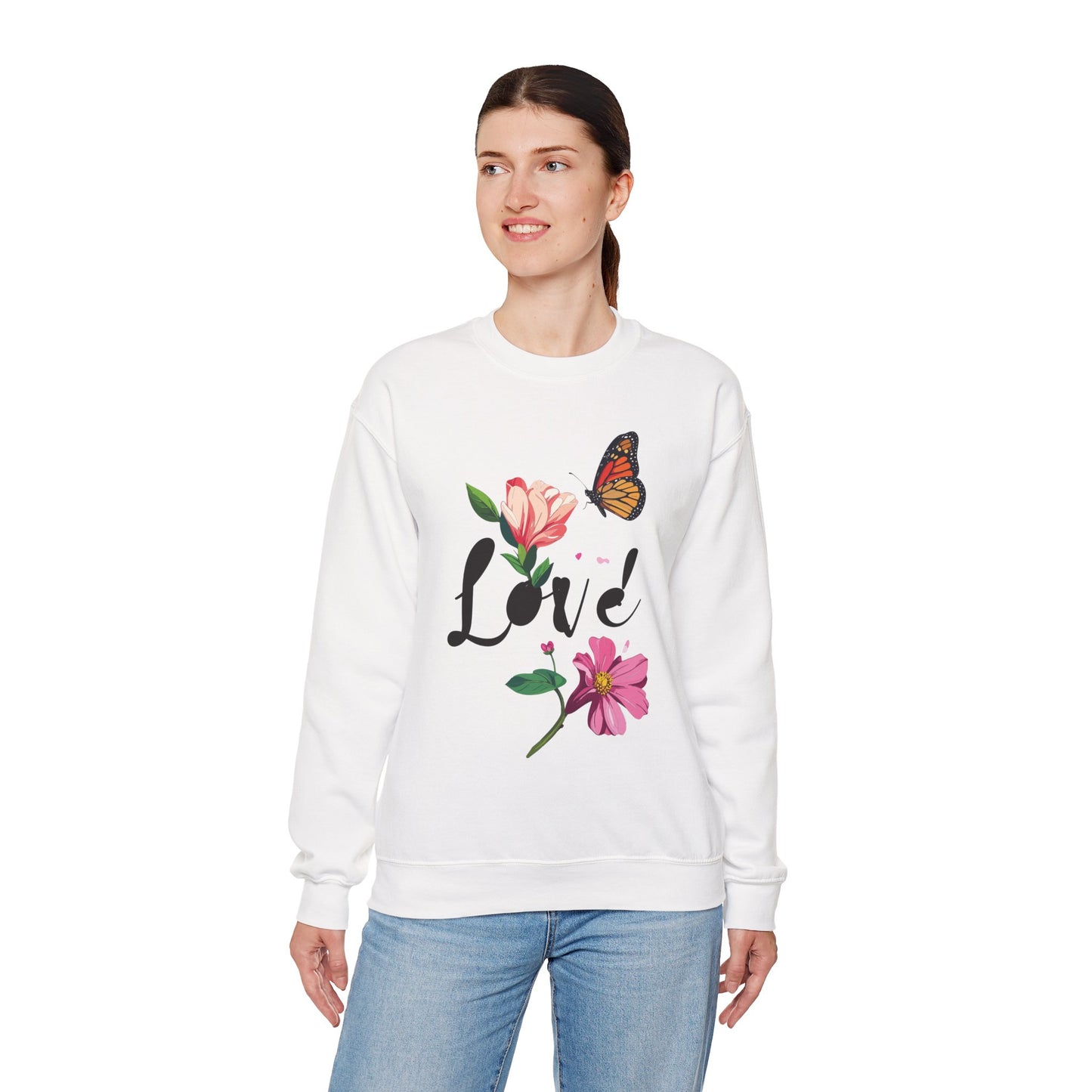 Floral Love Sweatshirt, Floral Butterfly Sweatshirt, Love Sweatshirt, Valentine's Day Sweatshirt, Floral Sweatshirt 120
