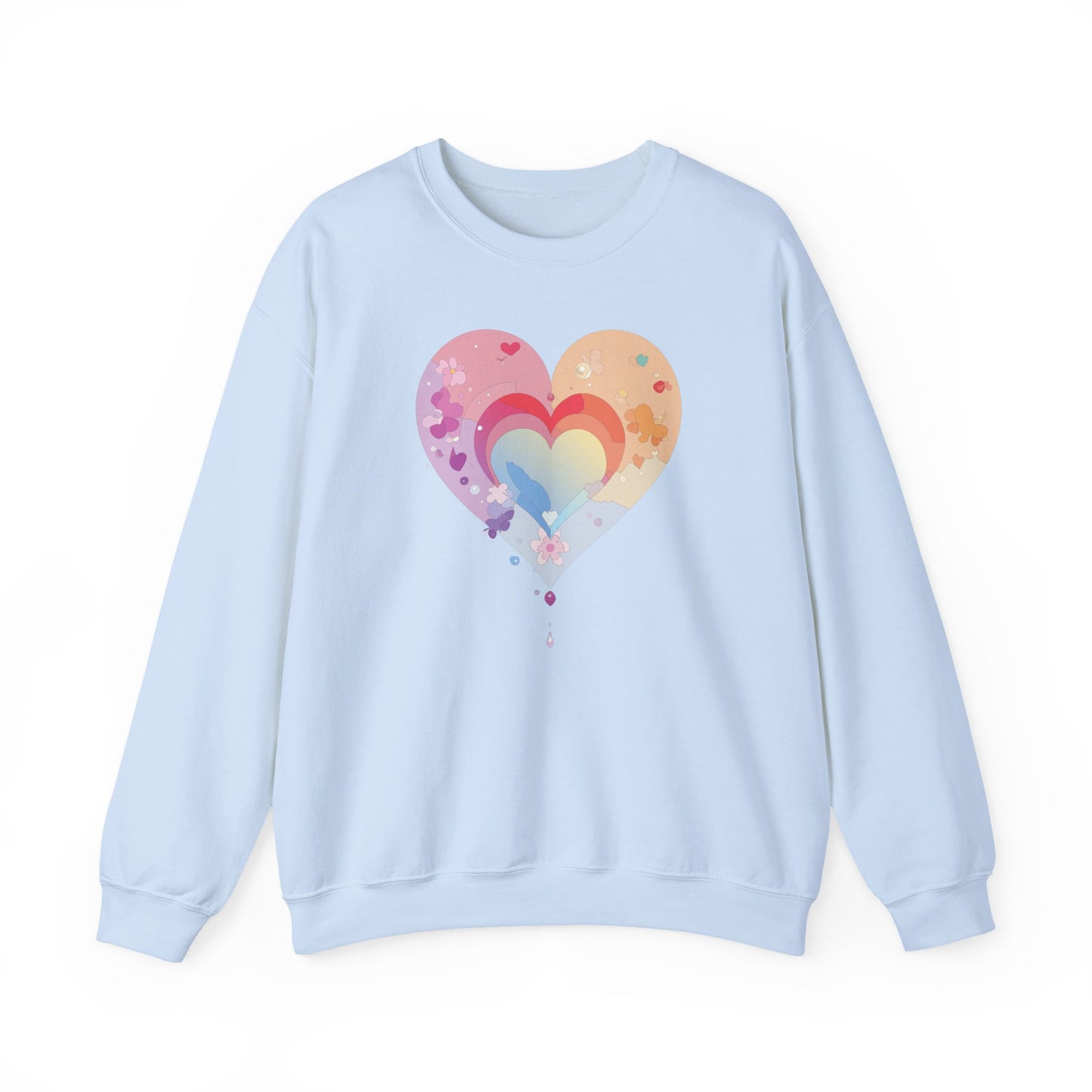 Rainbow Heart Floral Sweatshirt Unisex Valentines Day Gift Cozy Crewneck Sweatshirt