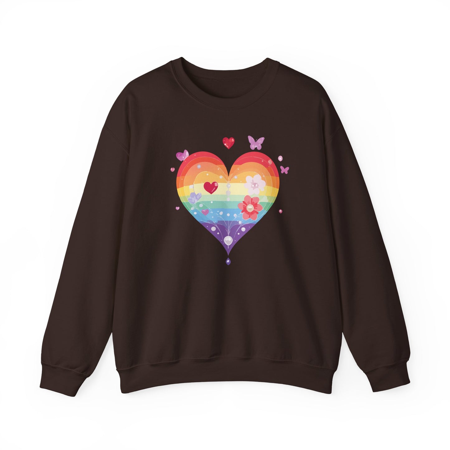 Rainbow Heart Floral Sweatshirt Unisex Valentines Day Graphic Love Sweatshirt Gift Idea