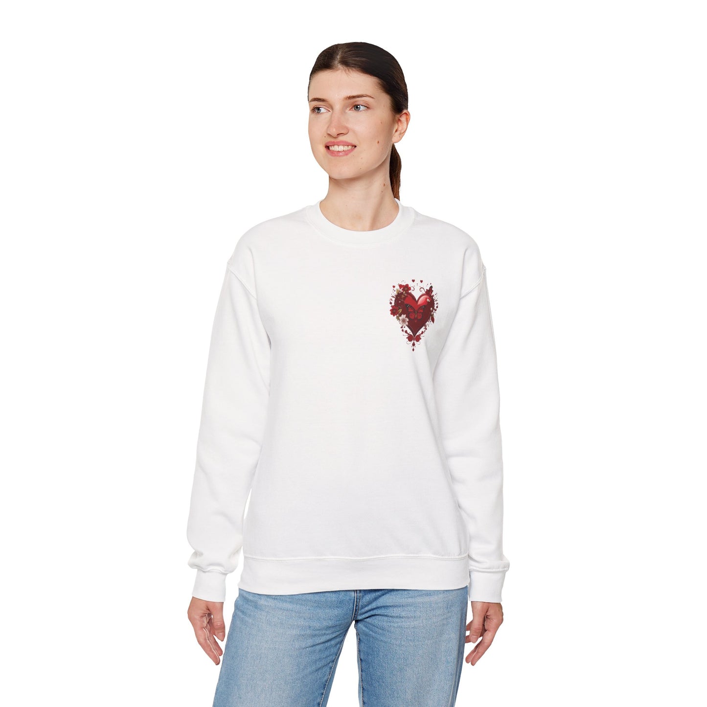 Floral Red Heart Sweatshirt Unisex Valentines Day Love Print Cozy Heavy Blend Crewneck