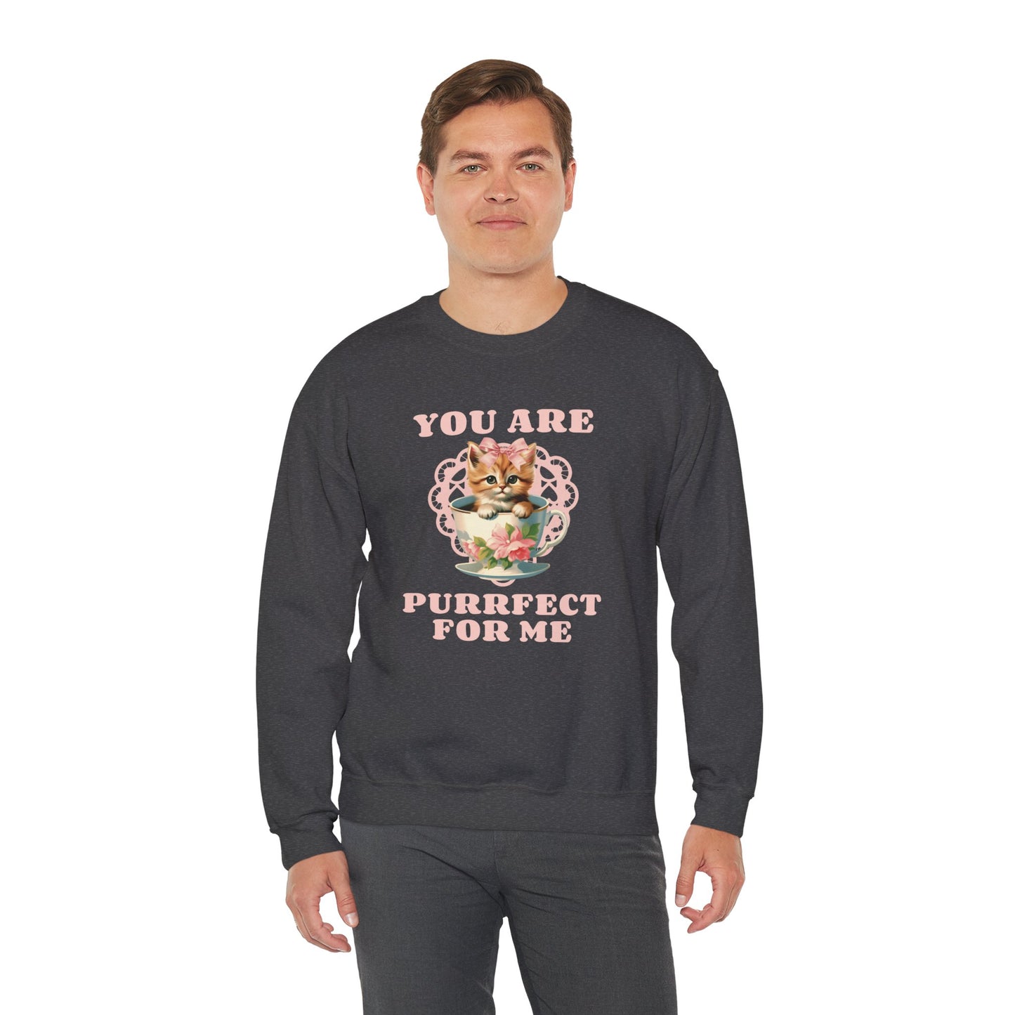 Cat Sweatshirt With Heart Print Valentines Day Unisex 50 50 Cotton Poly Crewneck