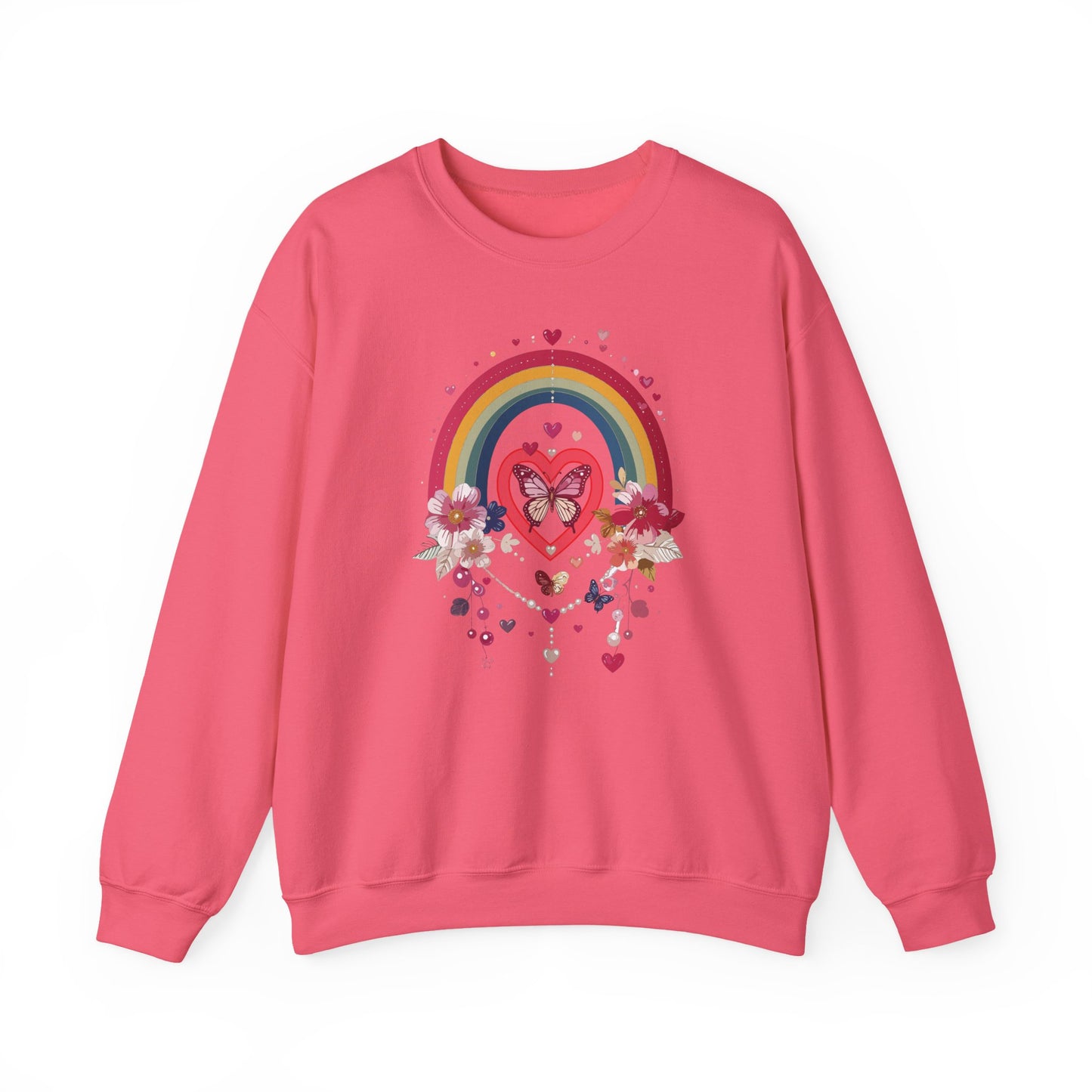Rainbow Heart Floral Unisex Sweatshirt Crewneck Love Valentine's Day Graphic Gildan 18000