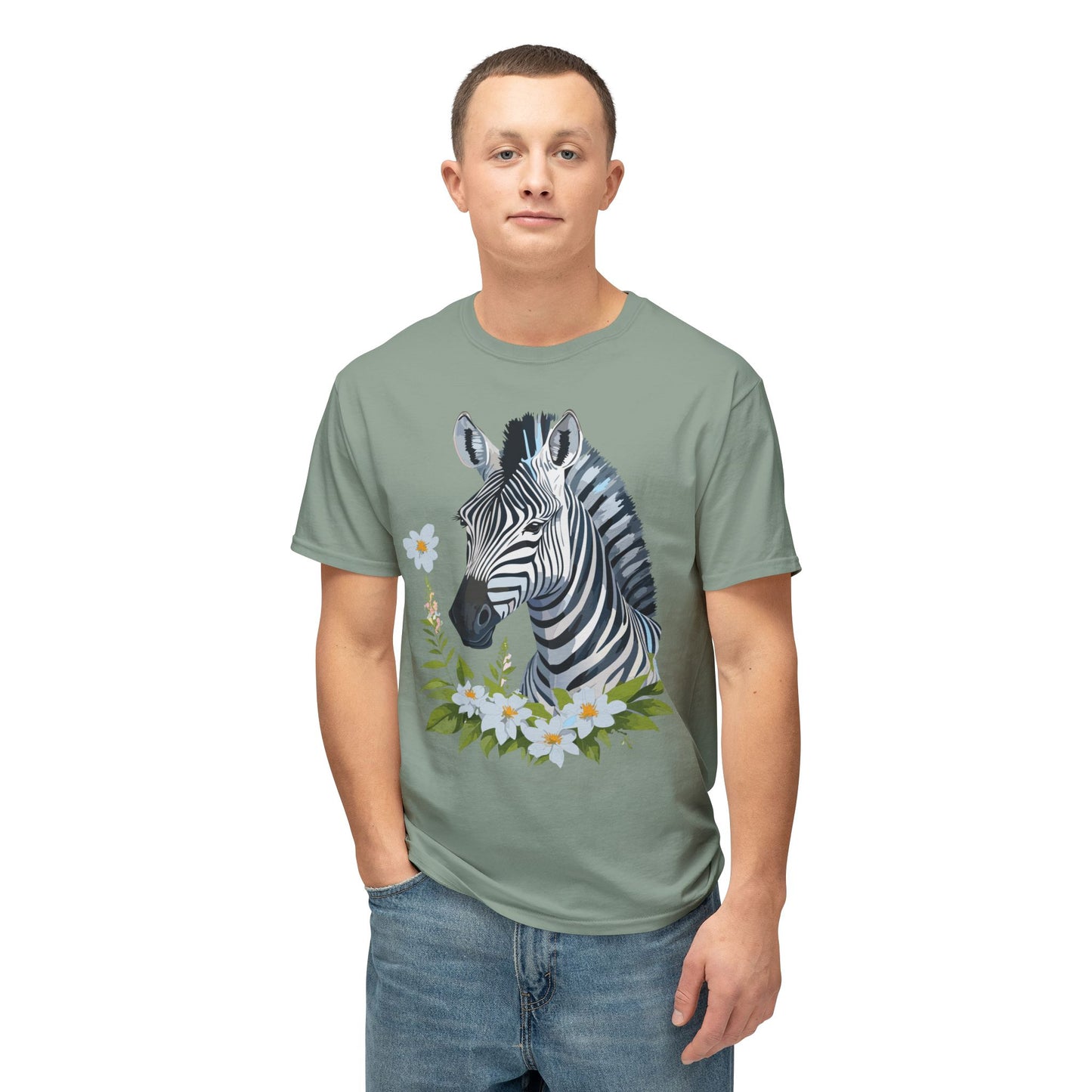 Zebra T-Shirt, Vintage Zebra Tee, Floral Tees, Zebra Art Design Shirt, Tee Shirt with Zebra 1