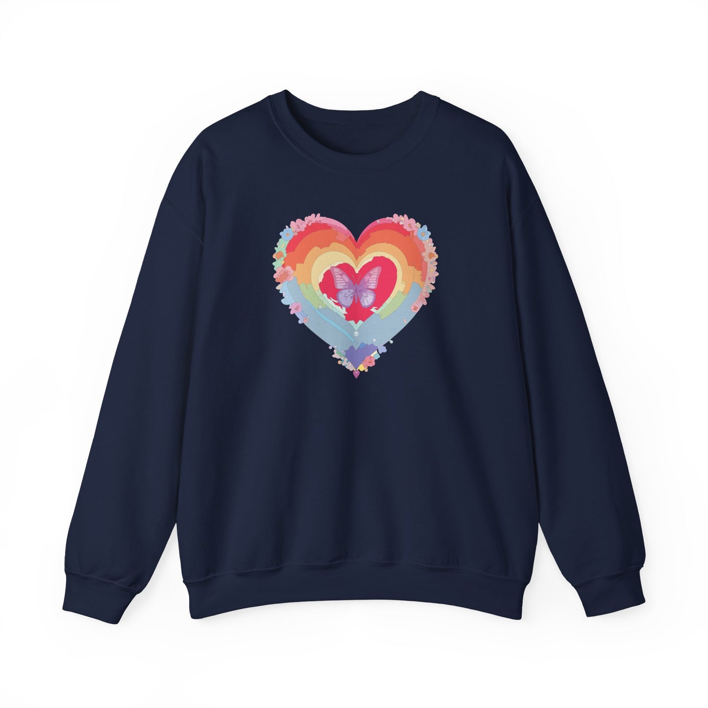 Rainbow Heart Floral Sweatshirt For Valentines Day Unisex Heavy Blend Crewneck Warm