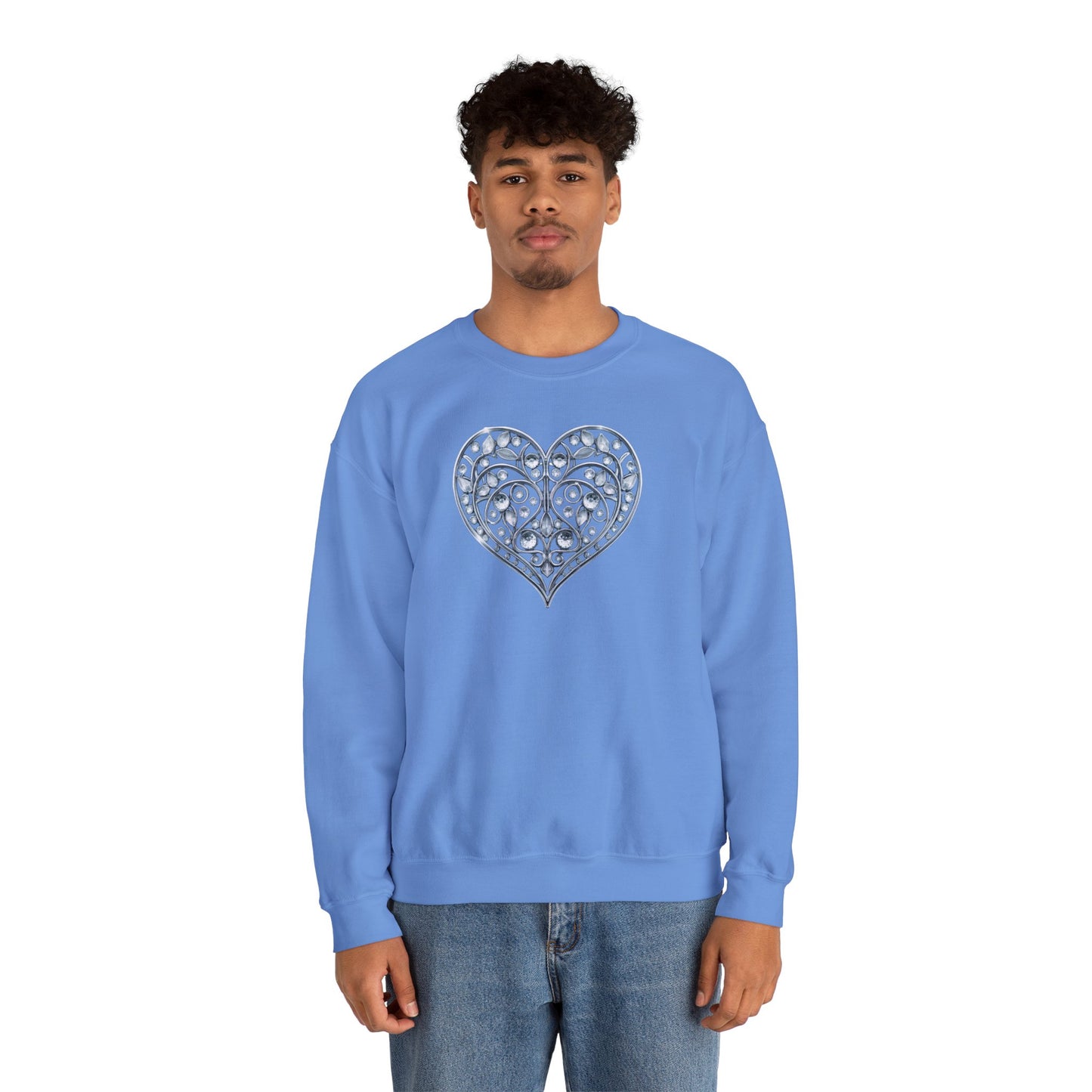 Big Crystal Heart Sweatshirt Unisex Fifty Fifty Cotton Poly Crewneck Valentines Day Sweatshirt