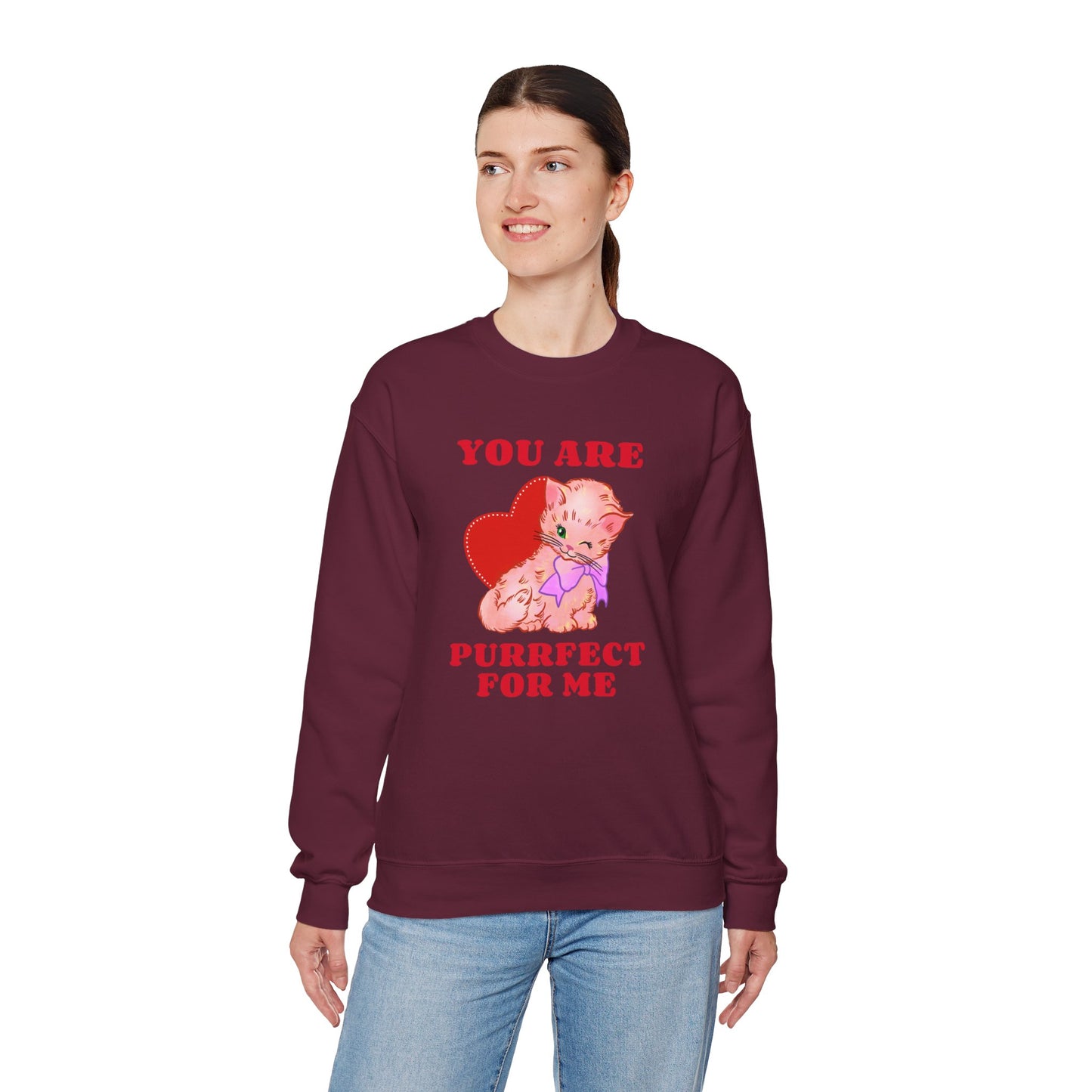 Cat Heart Sweatshirt Unisex Valentines Day Fifty Fifty Cotton Poly Blend Crewneck