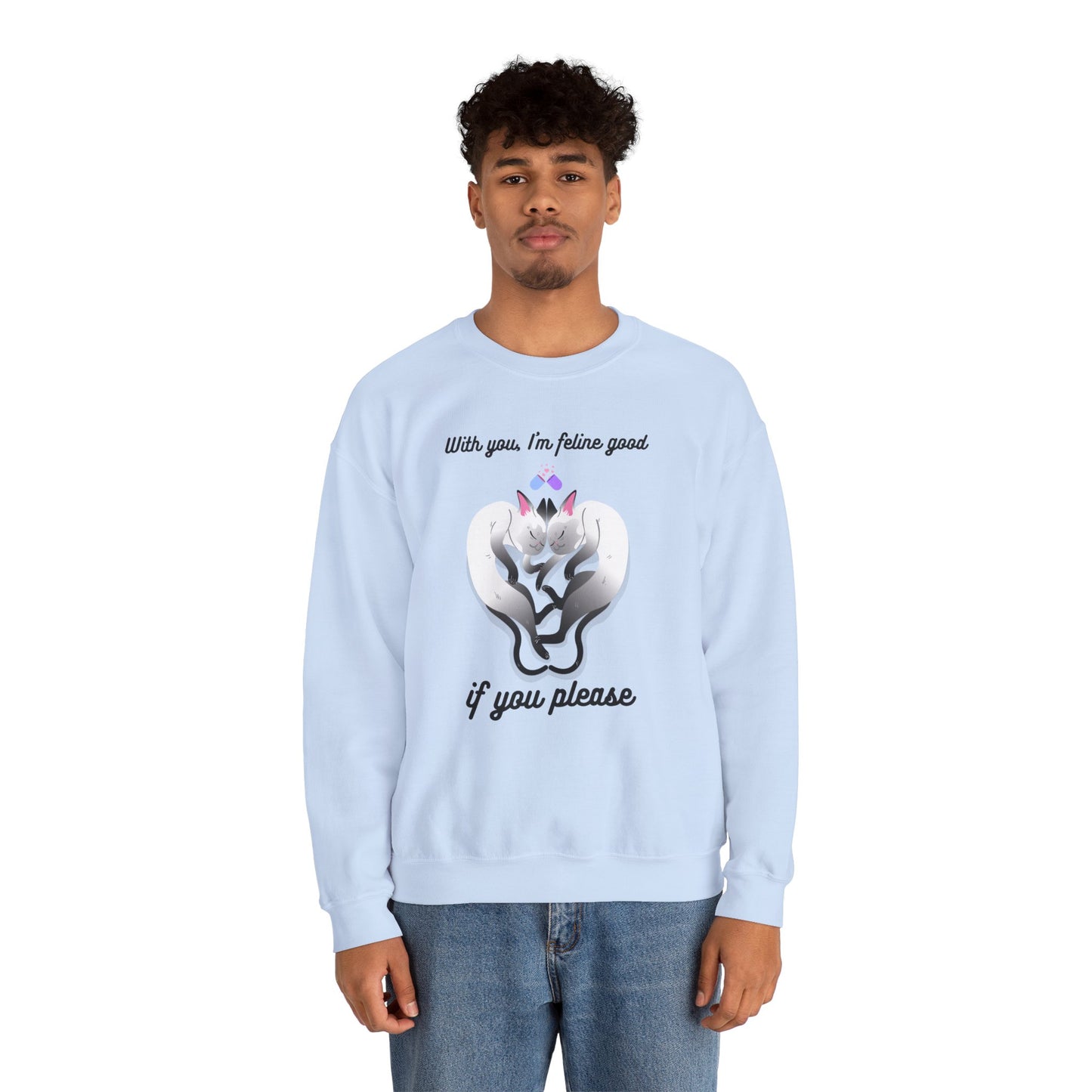 Double Cat Heart Sweatshirt Unisex Fifty Fifty Cotton Poly Valentines Day Sweatshirt