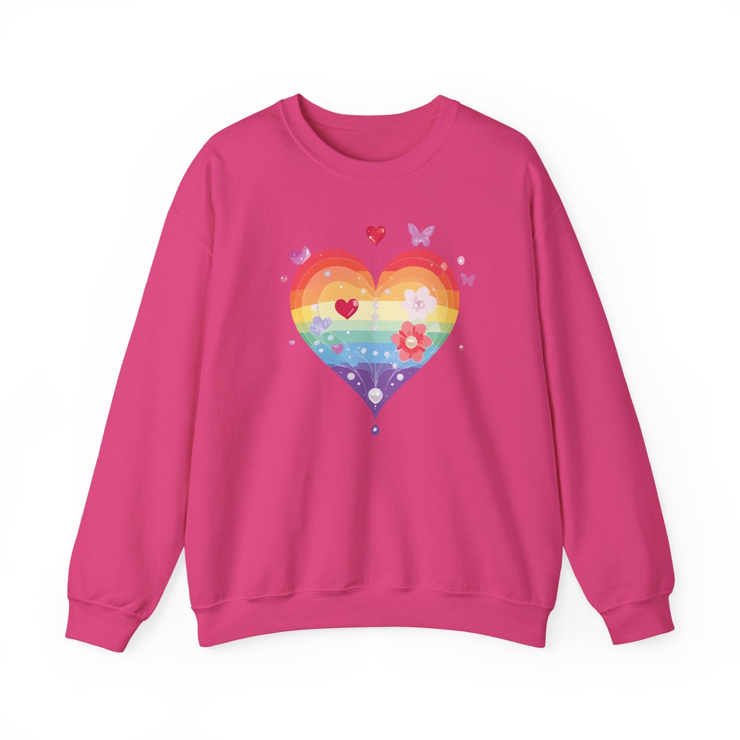 Rainbow Heart Floral Sweatshirt Unisex Valentines Day Graphic Love Sweatshirt Gift Idea