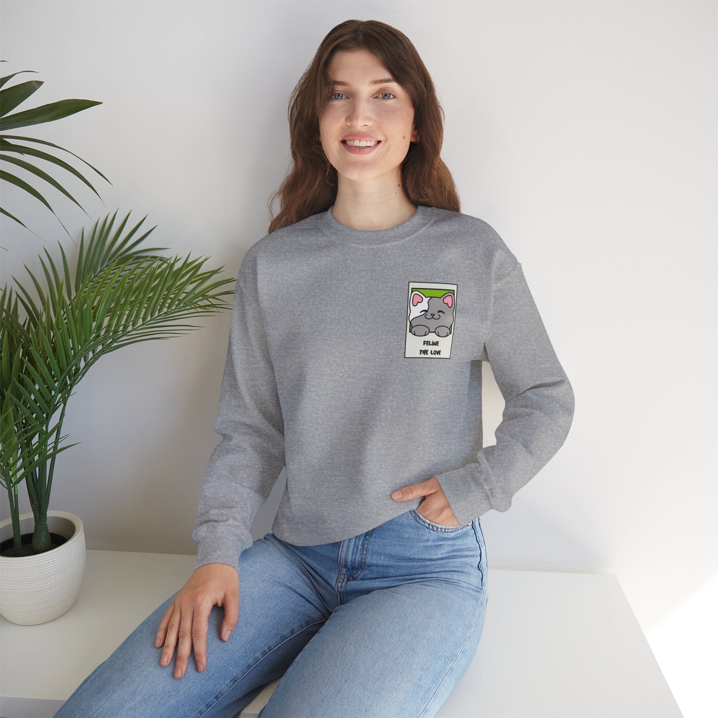 Pocket Cat Sweatshirt Unisex Cat Heart Sweatshirt Valentines Day Gift 50 Percent Cotton Poly Blend