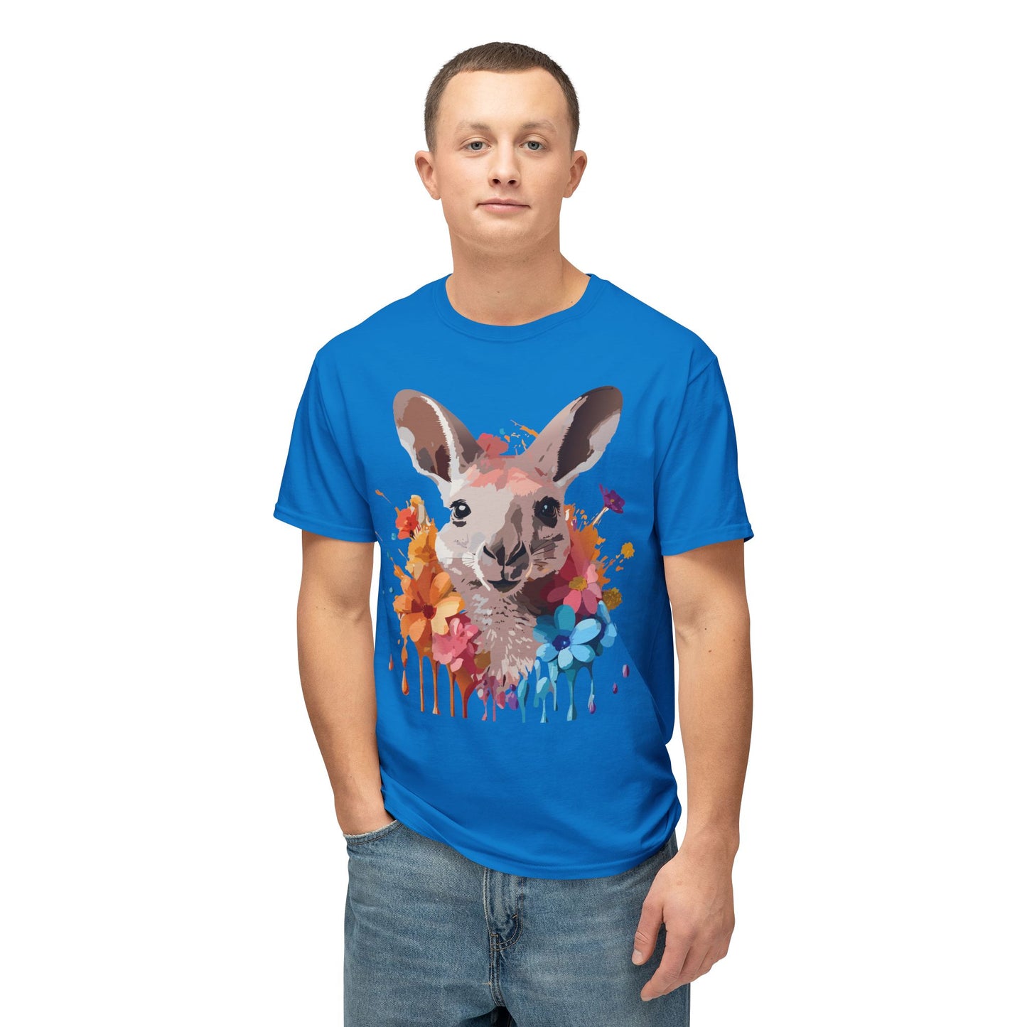 Kangaroo T-Shirt, Vintage Kangaroo Tee, Floral Tees, Kangaroo Art Design Shirt, Tee Shirt with Kangaroo 1