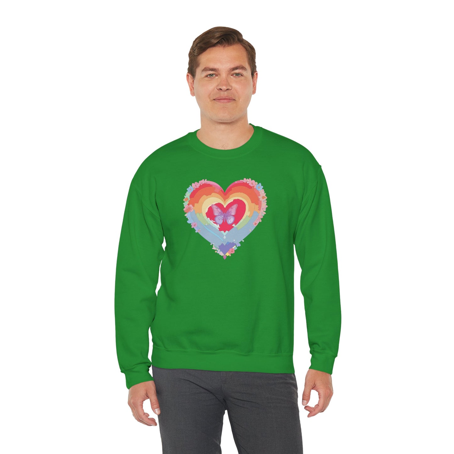 Rainbow Heart Floral Sweatshirt For Valentines Day Unisex Heavy Blend Crewneck Warm
