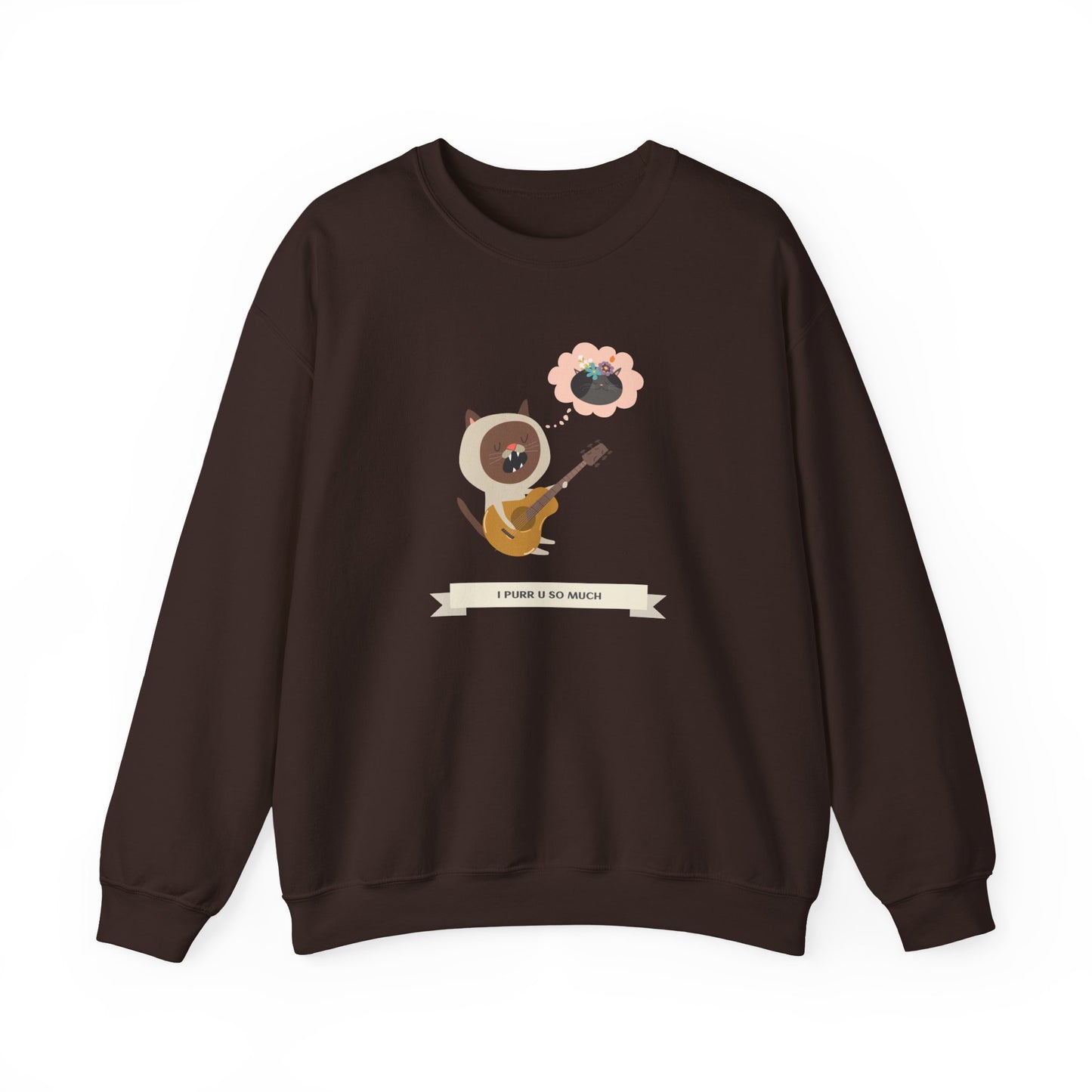 Cat with Guitar Sweatshirt, Love Sweatshirt, Cat Sweatshirt, Valentine's Day Sweatshirt, 50/50 Cotton-Poly Animal Sweatshirt 127