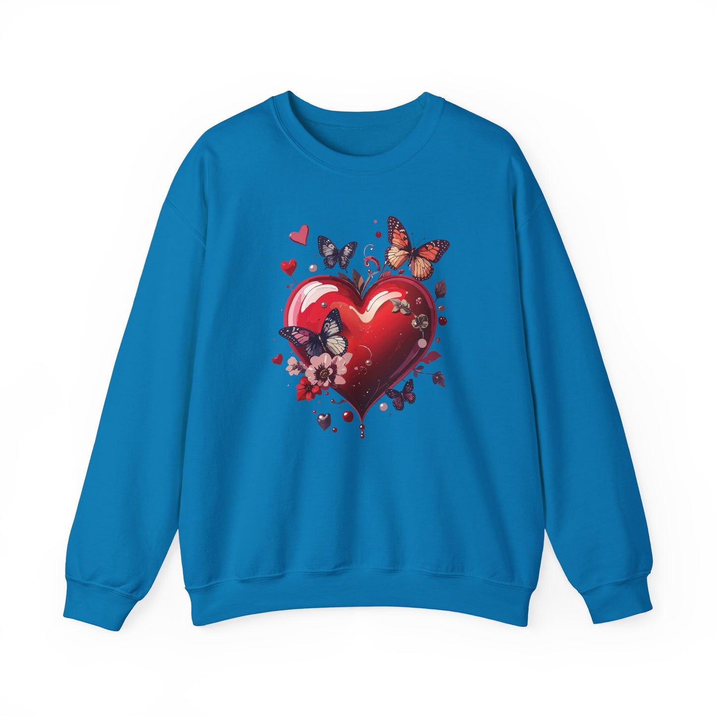 Unisex Heavy Blend Crewneck Sweatshirt Red Heart Floral Design Valentines Day Gift