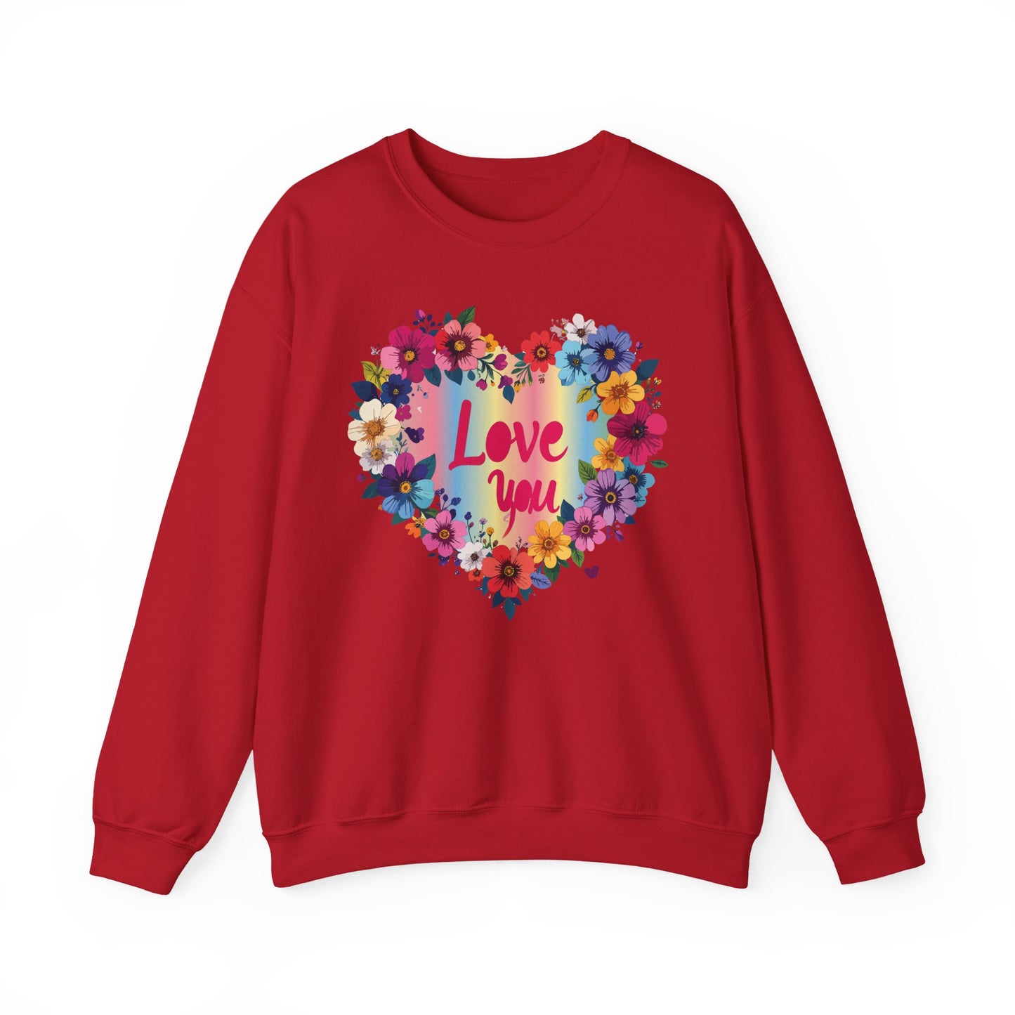 Valentines Day Floral Heart Sweatshirt Unisex Crewneck Floral Love You Gildan 18000 Heavy Blend