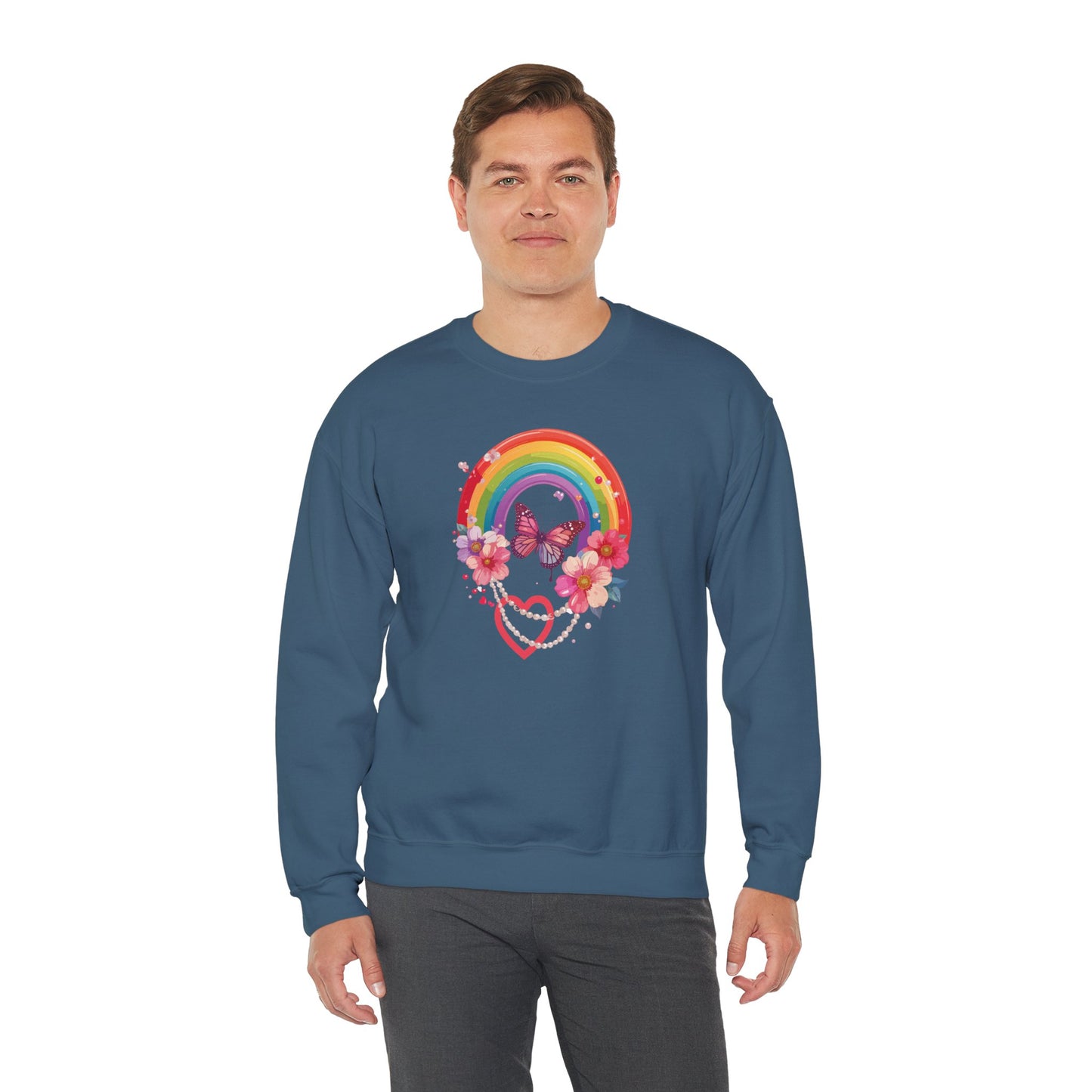Rainbow Heart Floral Sweatshirt Unisex Valentines Day Love Gift Gildan 18000 Sweatshirt
