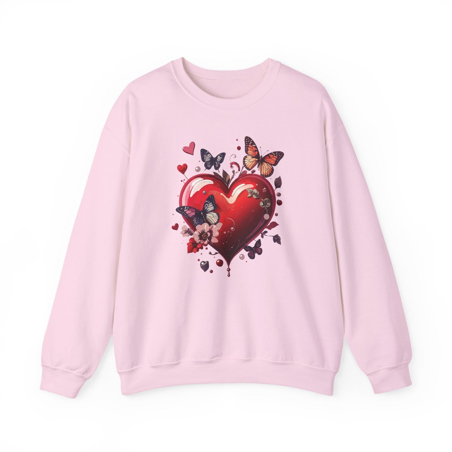 Unisex Heavy Blend Crewneck Sweatshirt Red Heart Floral Design Valentines Day Gift